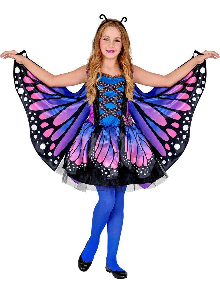 Widmann S.r.l. Kostüm Schmetterling Kostüm für Mädchen - Blau Rosa, Feen Kinderkostüm mit Flügeln