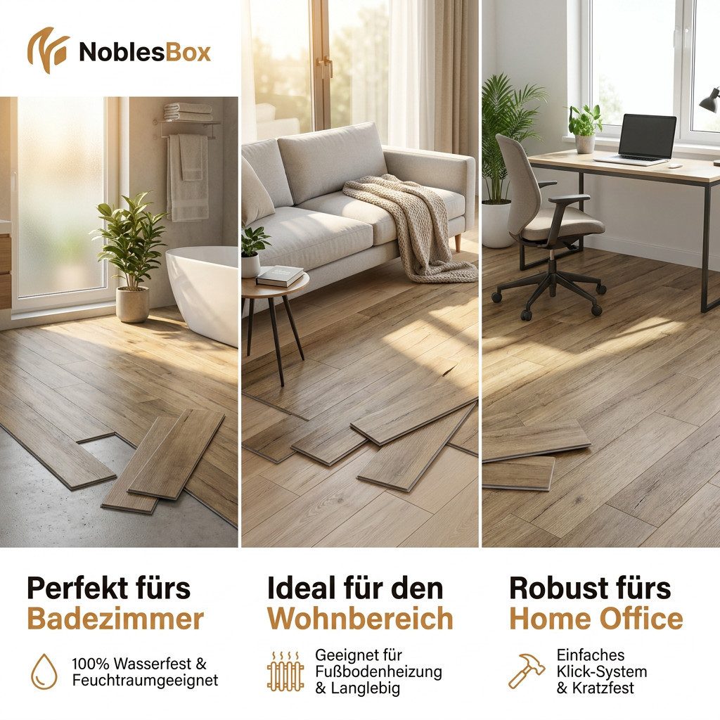 NoblesBox Designboden Klick Vinylboden SPC - Hartvinyl - 4+1mm Wasserfest - 1 mm Isolierung, Für Fußbodenheizung, Hochabriebfest & Klicksystem – Bild 4 von 5