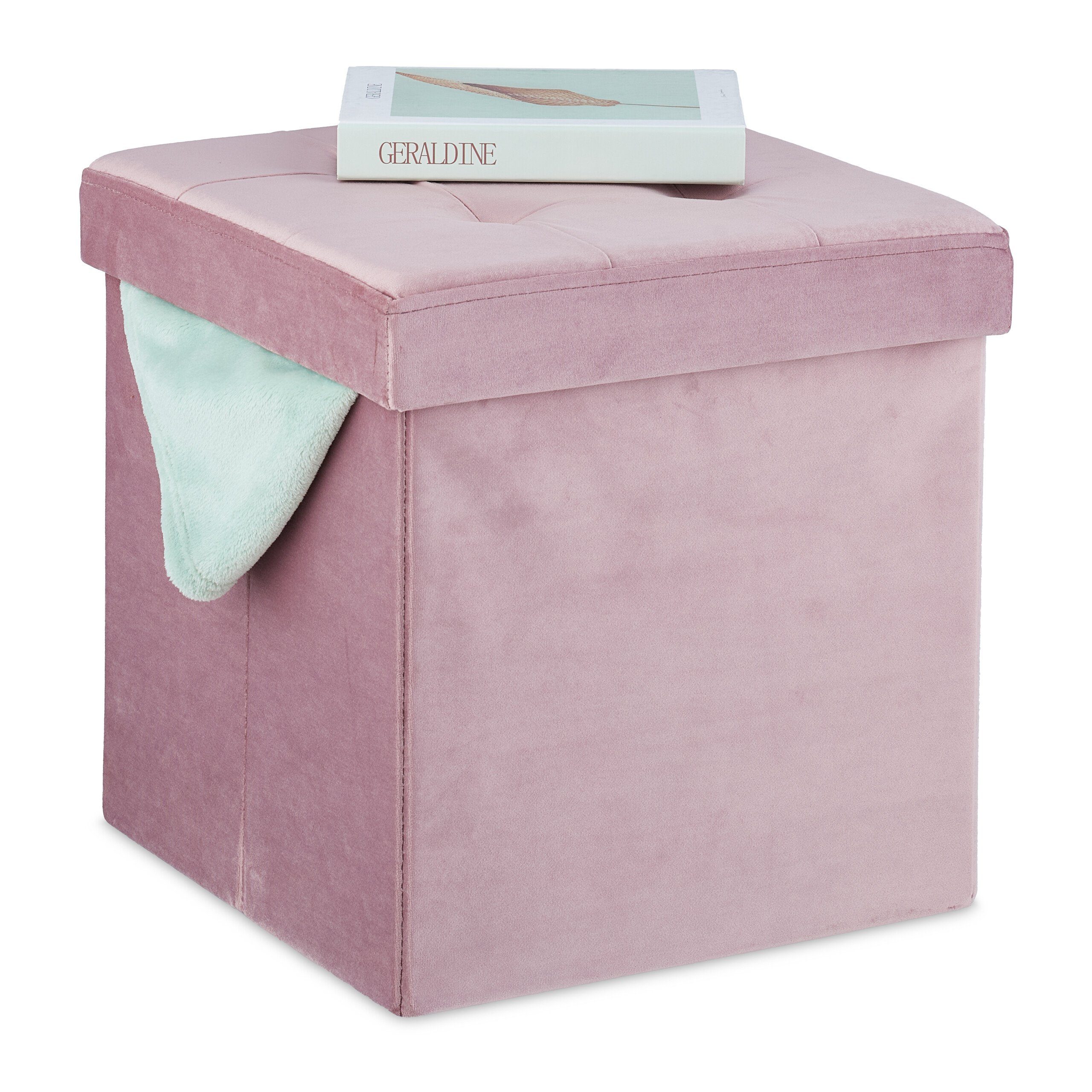 relaxdays Stauraumhocker Rosa Hocker aus Samt günstig online kaufen