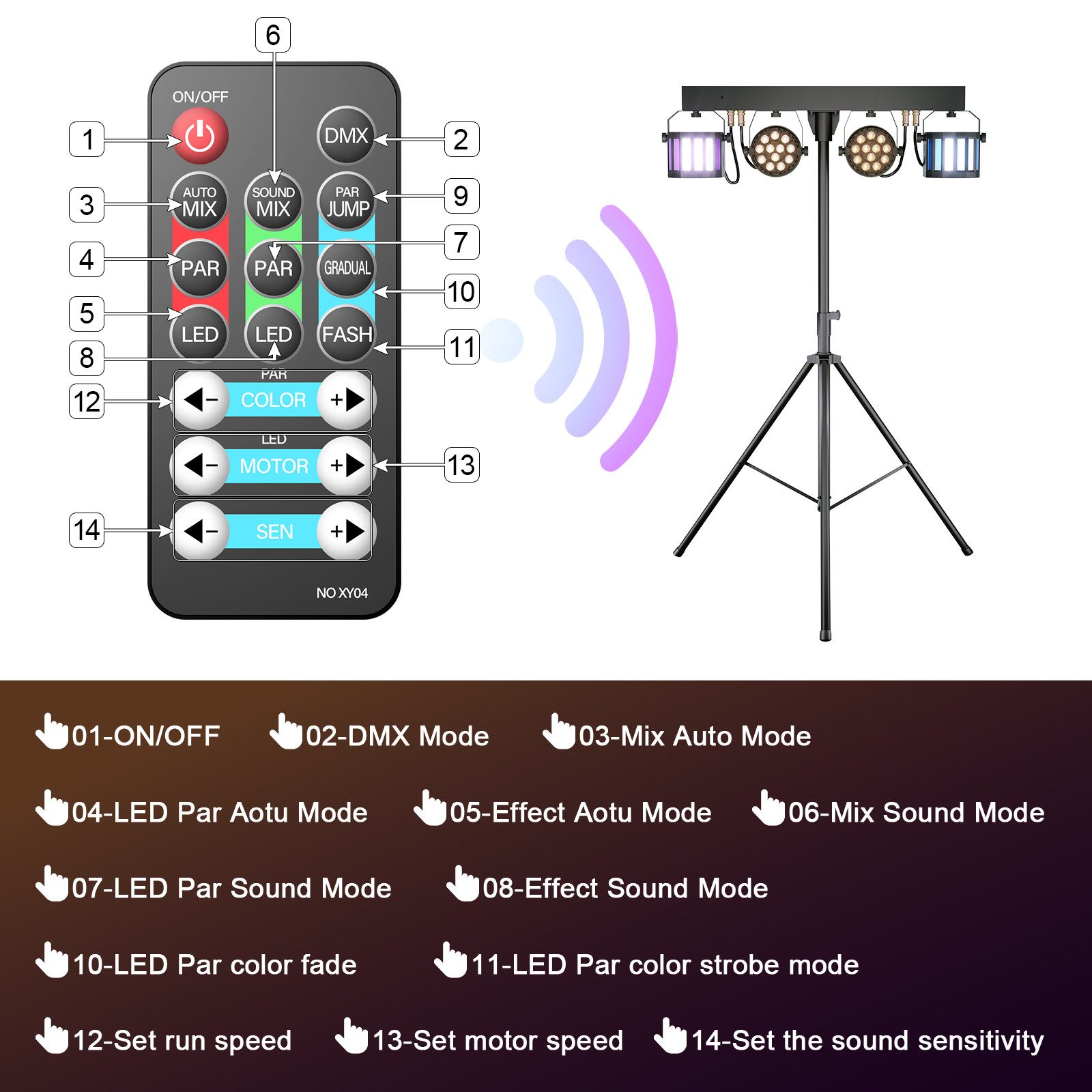 ZonQoonz Discolicht 60W LED-Lichtshow-Set mit Halterung und Tragetasche für DJs Hochzeiten – Bild 5 von 5