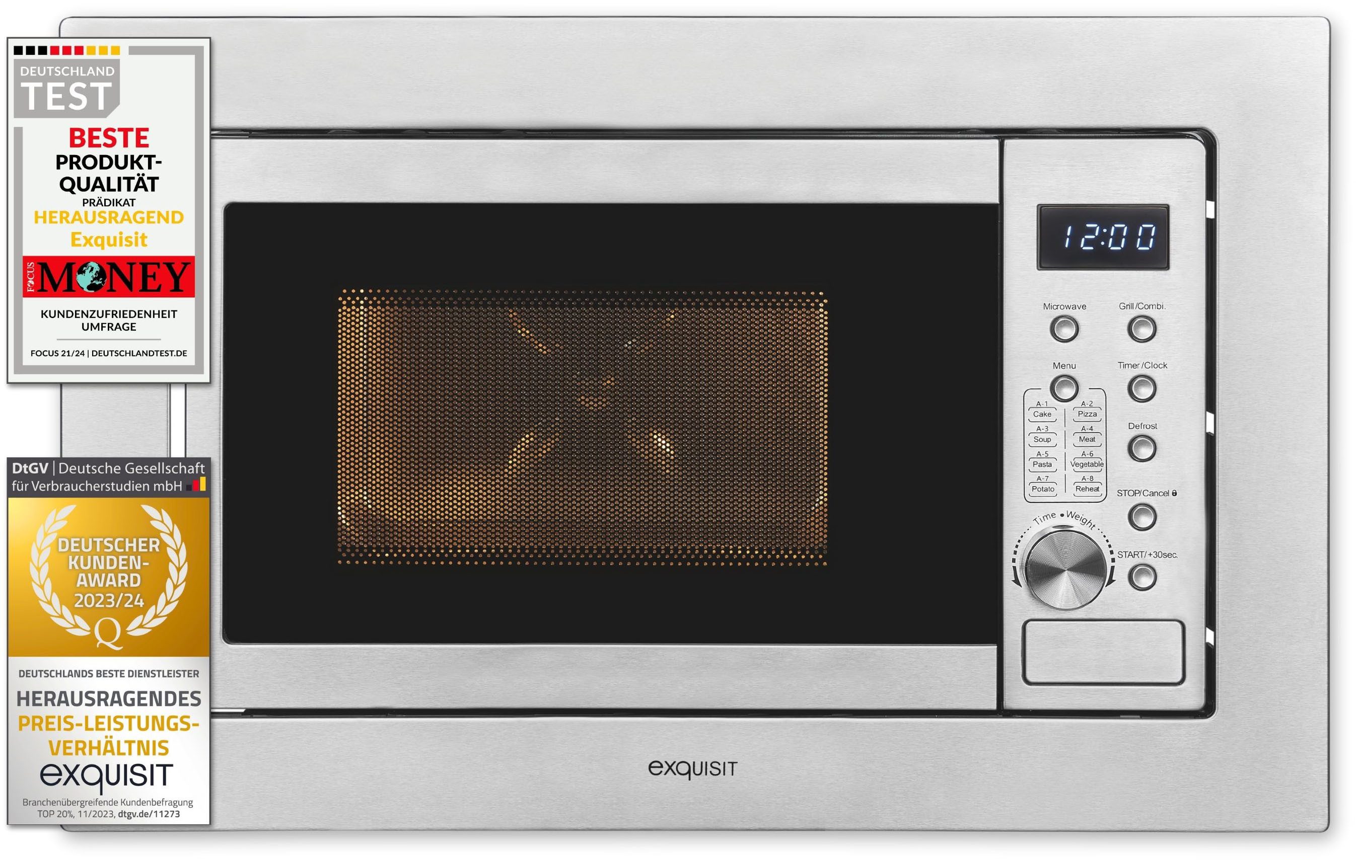 exquisit Einbau-Mikrowelle EMW20-DG-020, Grill, Mikrowelle, 20 l, 7 Automatikprogramme für Kuchen,Pizza,Suppe,Pasta,Gemüse,Kartoffeln