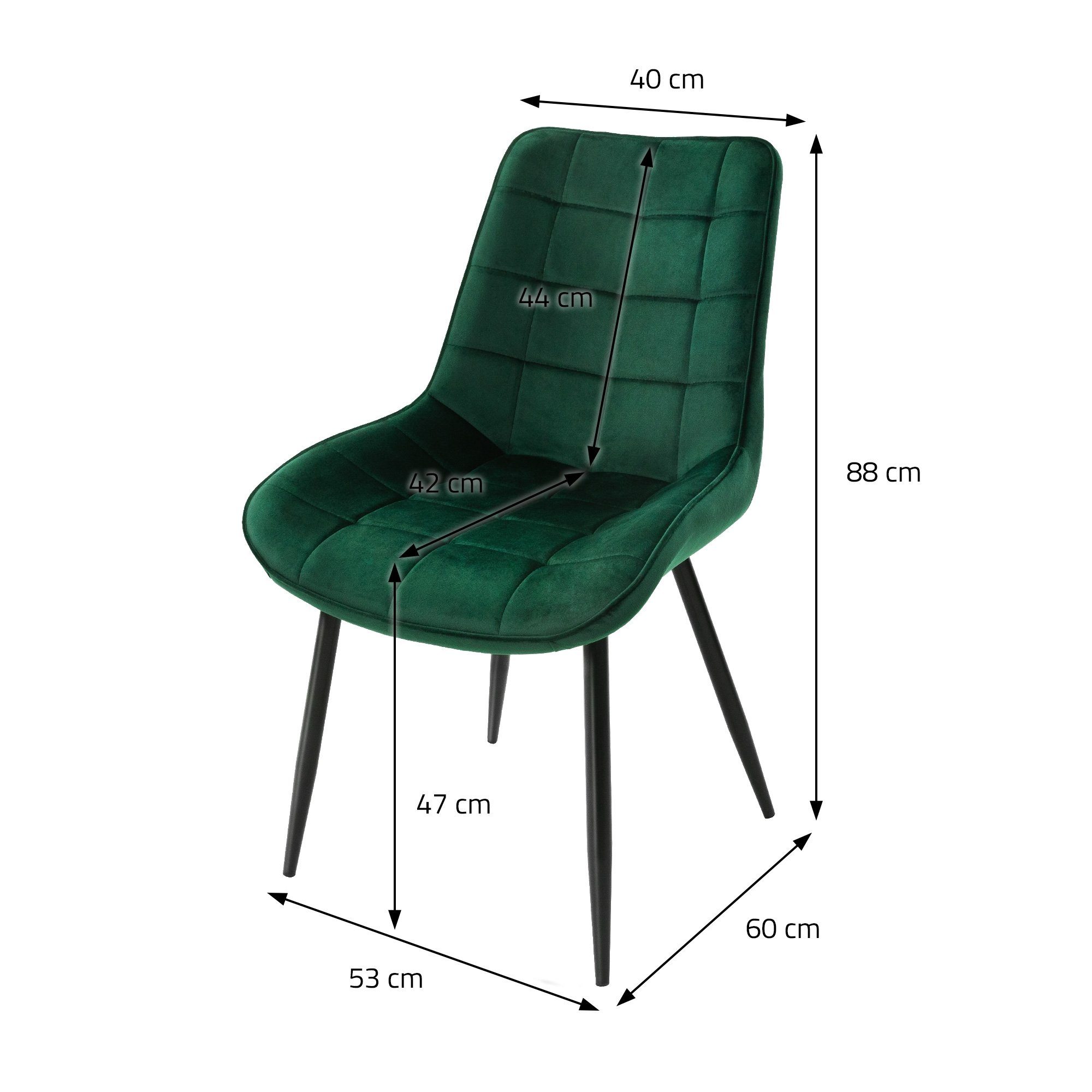 ML-DESIGN Stuhl mit (2er Samtbezug 2er Metallbeinen Esszimmerstuhl Set) und Set Grün Montagematerial