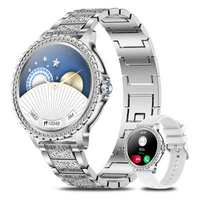 Le Affani I58 Pro 2024 Smartwatch (1,32 Zoll, Android, iOS), Herzfrequenz Schlaf Monitor Elegant Diamant Silber Stahl Damen Uhr, Bluetooth-Anrufe Sport Fitness Activity Tracker Frauen HD Full Touch