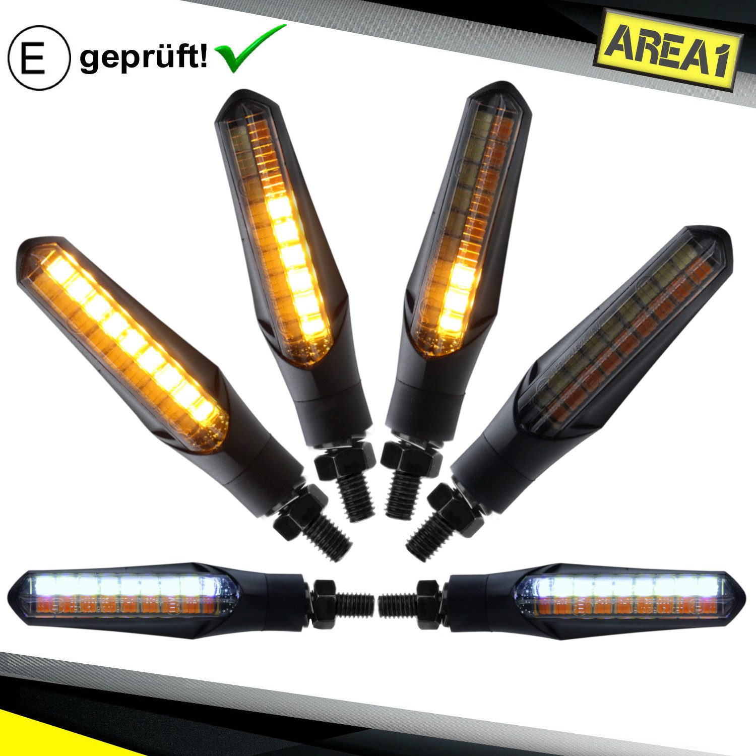 Blinker Motorrad LED Blinker E-gepr. mit Lauflicht und Tagfahrlicht, M8 (2)