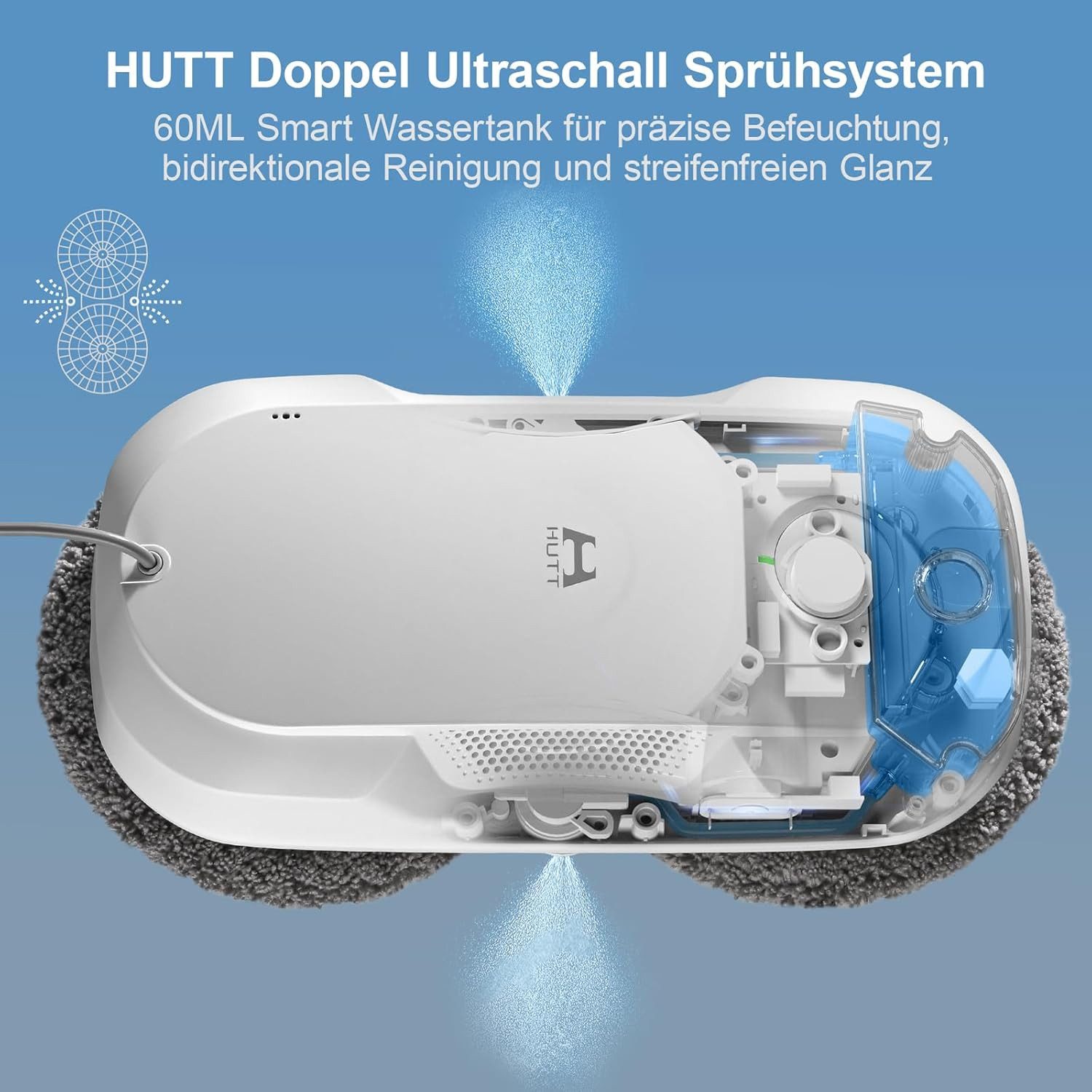 HUTT Fensterputzroboter DDC56 Elektrischer Fensterputzer Fensterputzroboter mit Sprühfunktion, Fensterputzroboter mit Sprühfunktion, Doppelter Wassertank Tank 60ml