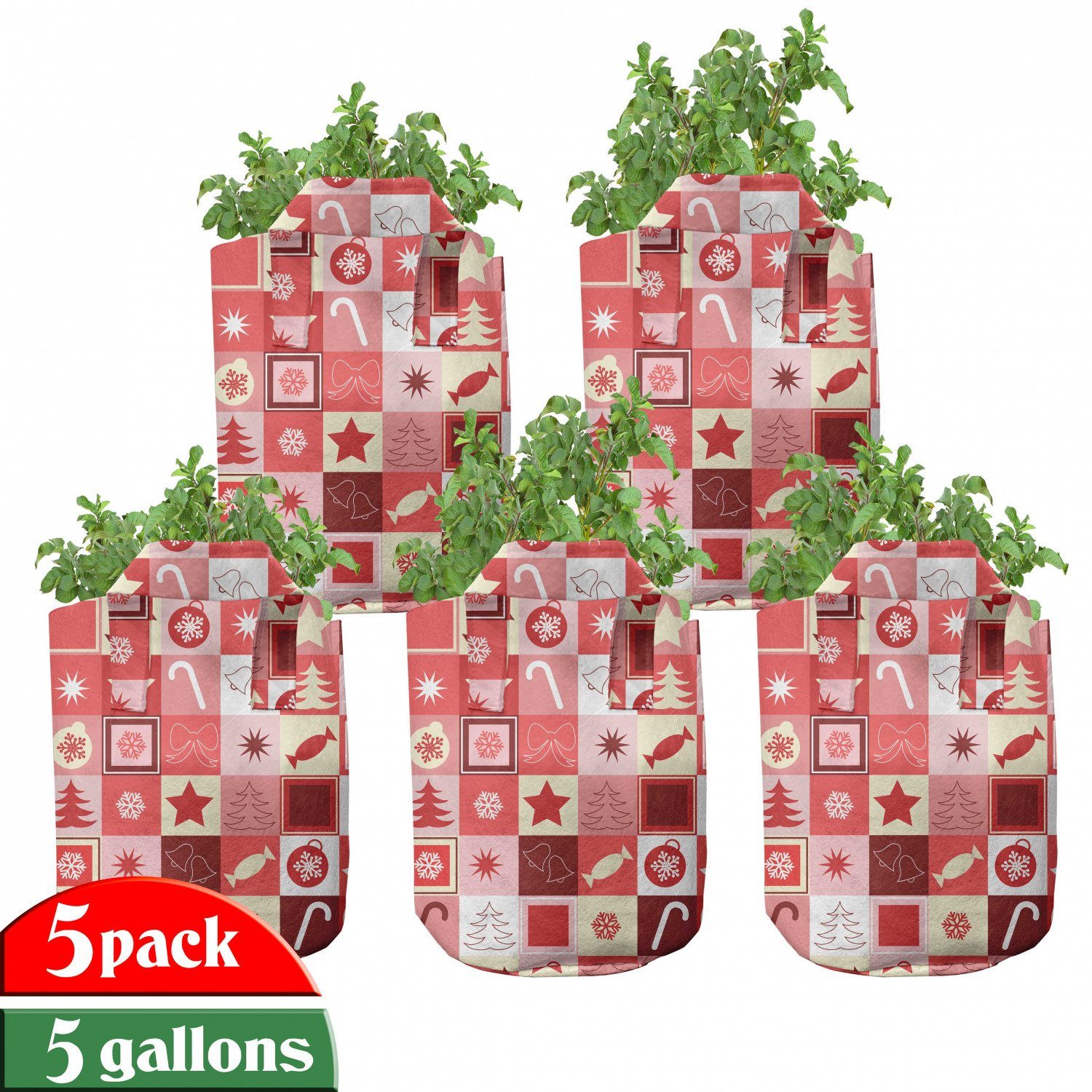 Abakuhaus Pflanzkübel hochleistungsfähig Stofftöpfe mit Griffen für Pflanzen, Weihnachten Rosa Kegel-Stern