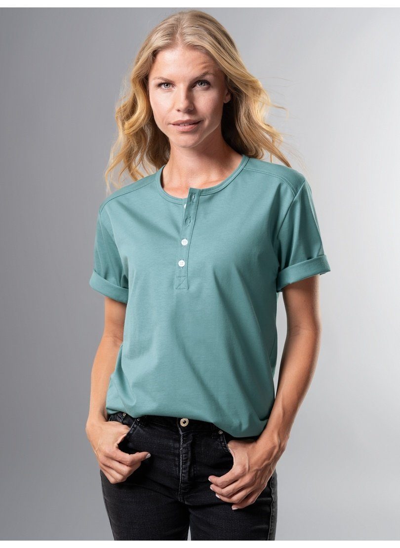 Trigema T-Shirt TRIGEMA T-Shirt mit Knopfleiste DELUXE Baumwolle seegras