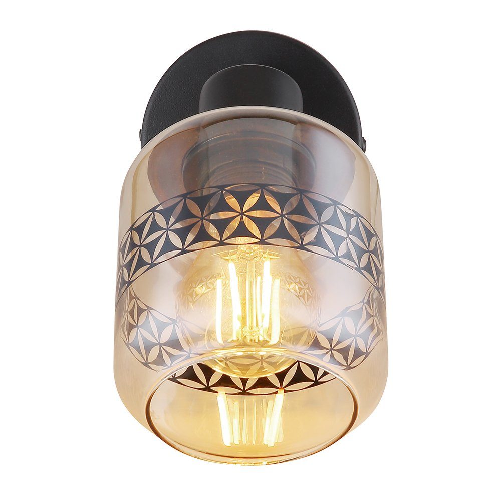 Globo E27 cm H Wandlampe inklusive, Esszimmerleuchte 19 Metall Wandleuchte, Glas bernsteinfarben Leuchtmittel nicht
