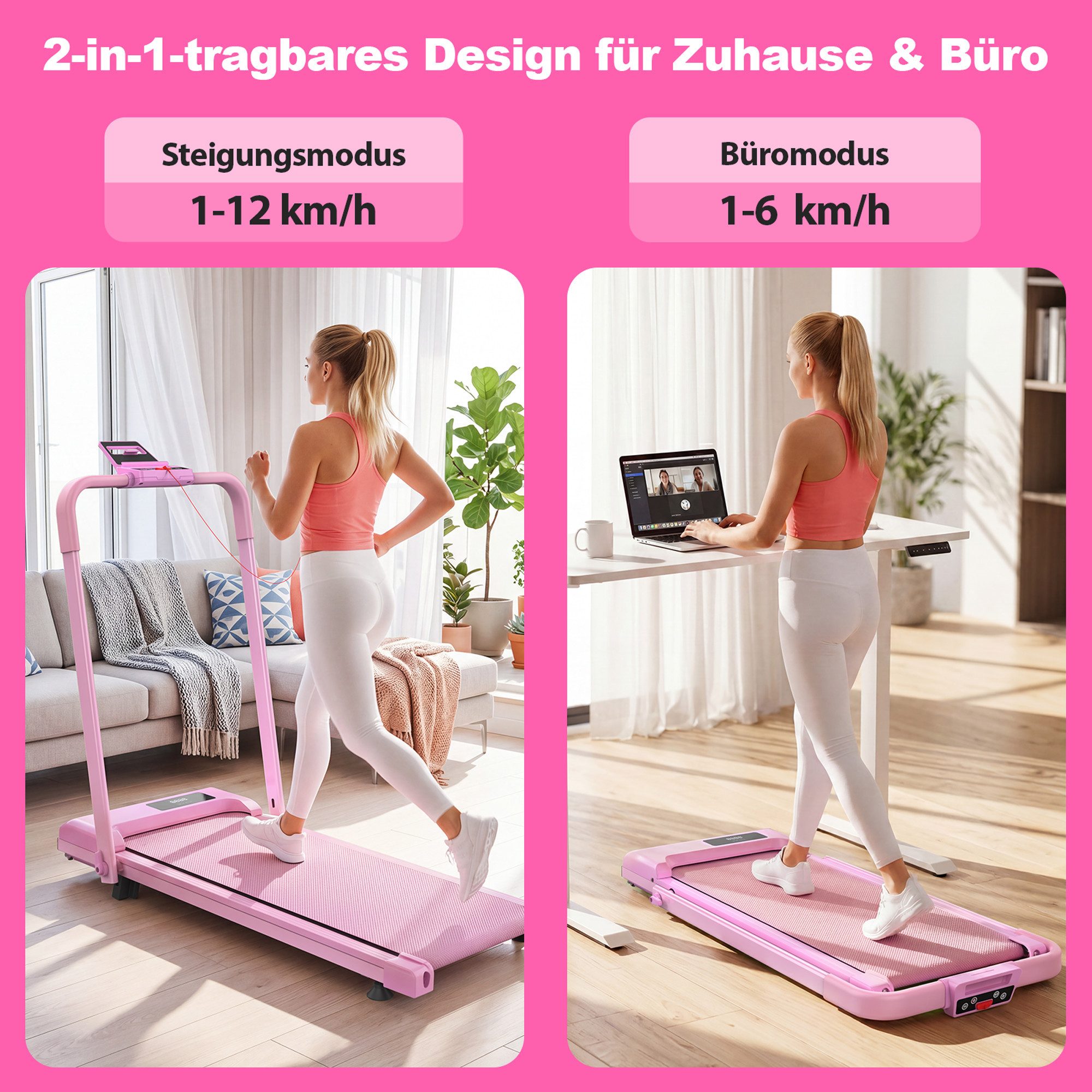 kowdom Laufband 3-in-1 Walking Pad Laufband mit 10% Steigung, klappbar, leise, 120 kg (Manuell klappbar, Faltbar-leise-App-3in1-gelenk-platz-neigbar-Bluetooth-Stahl-120kg-Home), Klappbar, Leise, 3in1, Steigung, Schonend, App, 120kg, Homeoffice