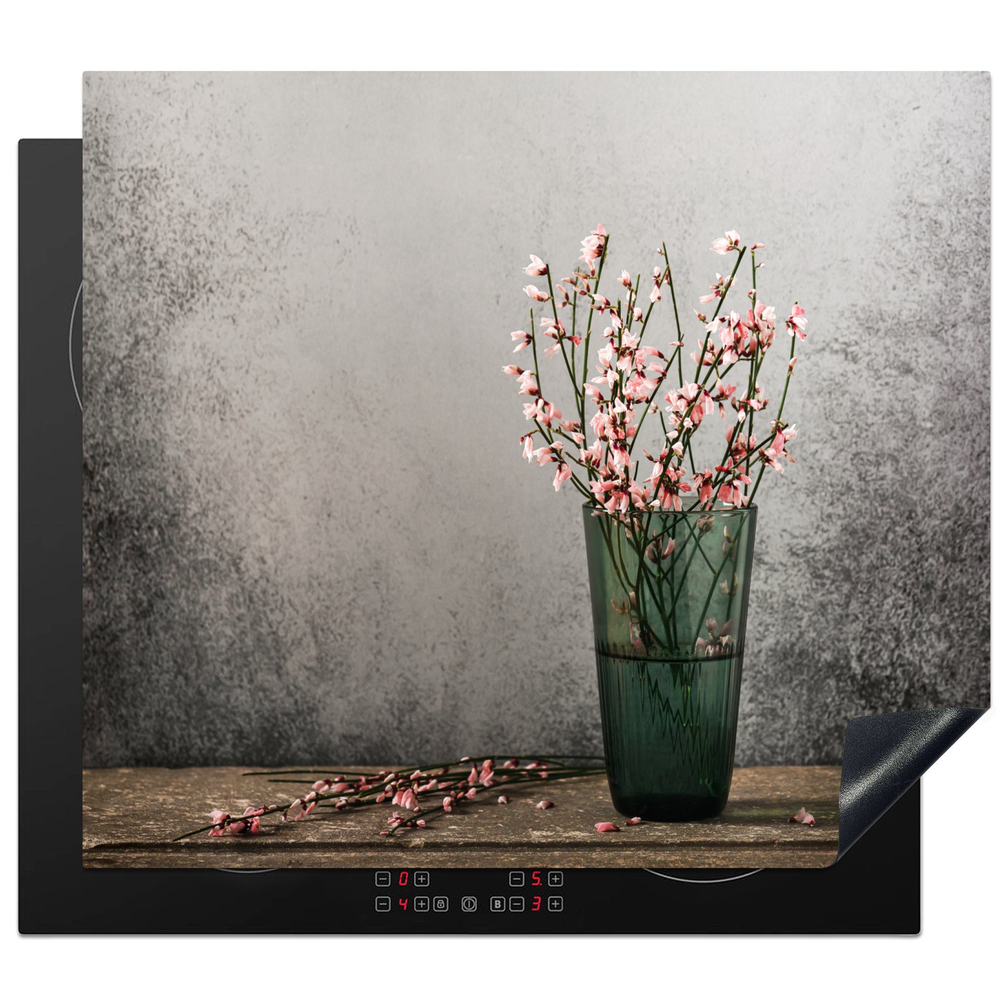 MuchoWow Herdblende-/Abdeckplatte Blumen - Rosa - Stilleben, Vinyl, (1 tlg), 59x52 cm, Ceranfeldabdeckung für die küche, Induktionsmatte