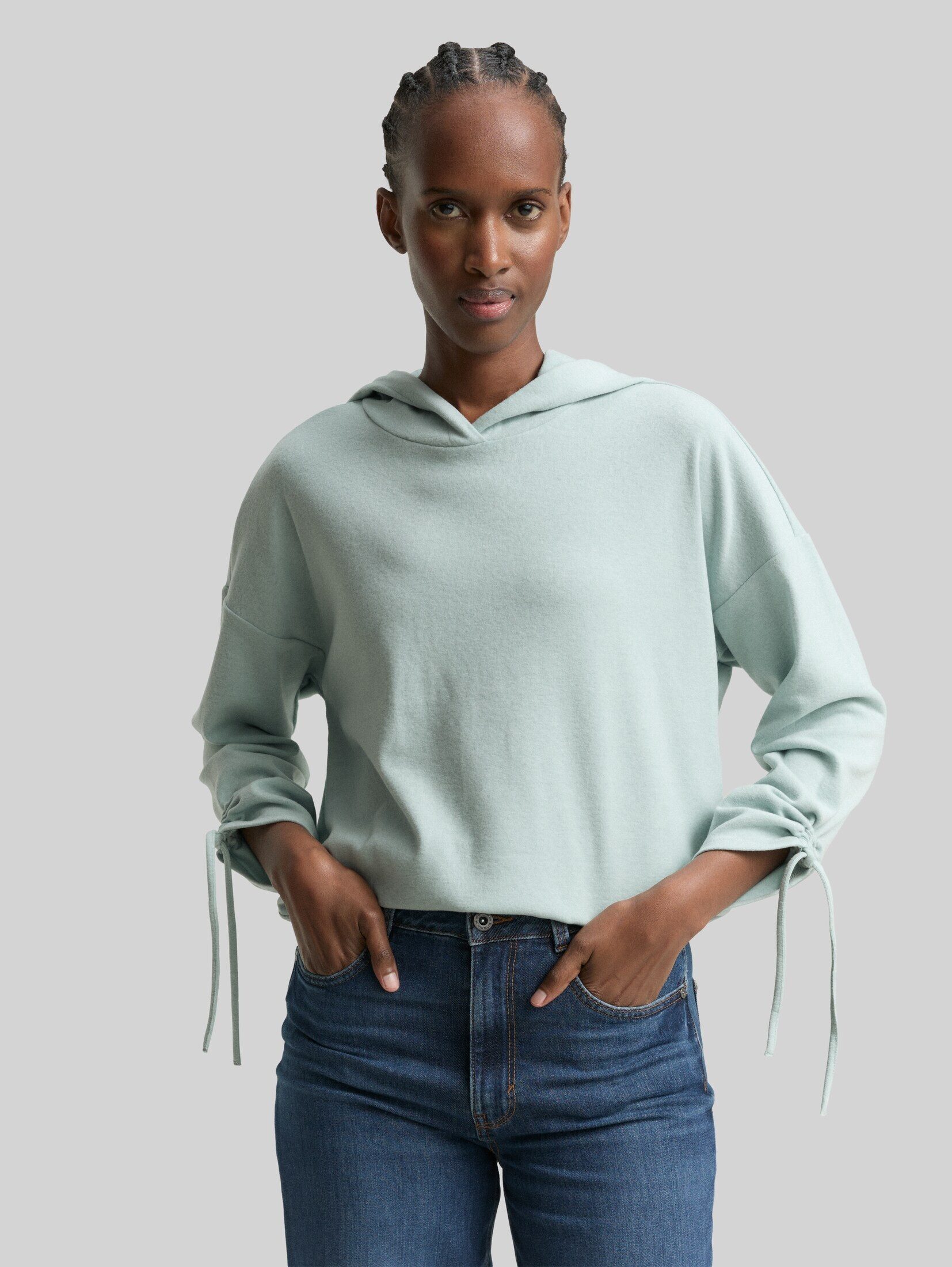 TOM TAILOR Denim Langarmshirt T-Shirt Loose Fit Langarmshirt mit Kapuze