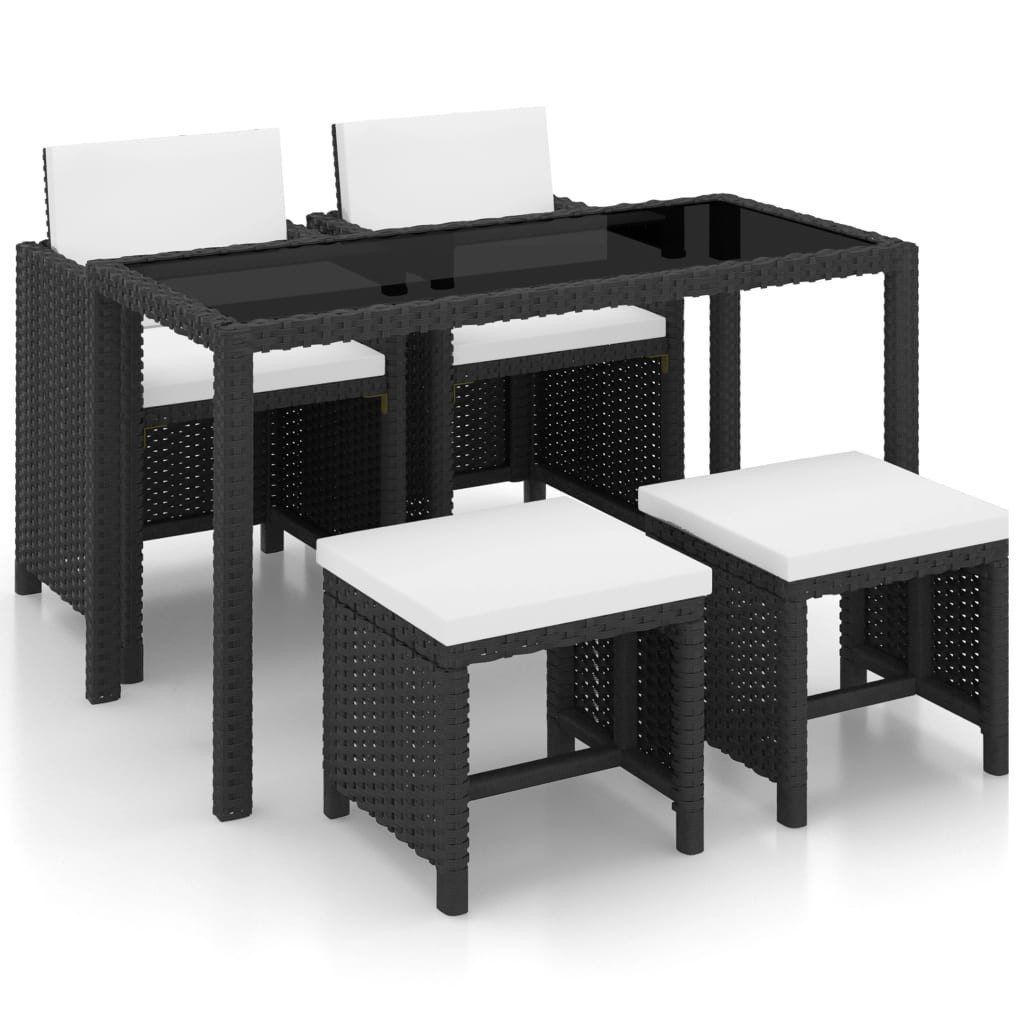 vidaXL Garten-Essgruppe 5-tlg. Garten-Essgruppe mit Auflagen Poly Rattan Schwarz, (4-tlg)