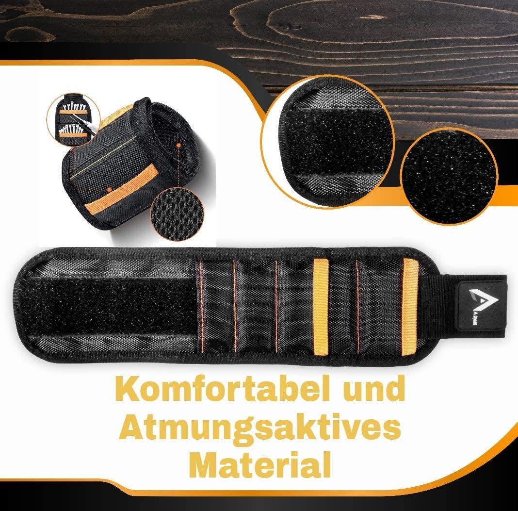 Albyiat Magnet-Werkzeugleiste Magnetarmband für Handwerker 15 starke Magneten, ideale Geschenkidee, Magnetarmband-Set, starke Magneten, atmungsaktiv, verstellbar, langlebig, vielseitig