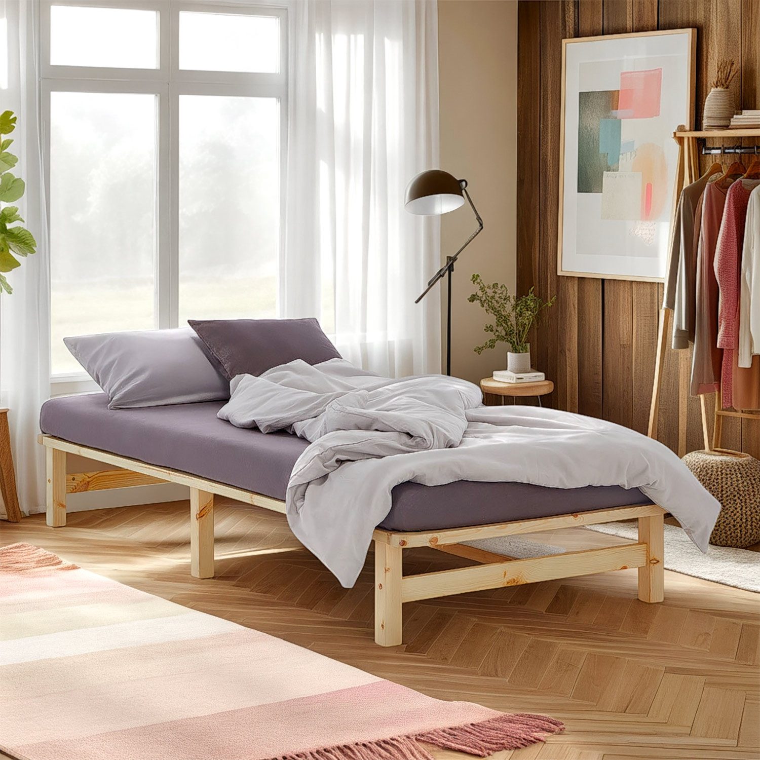 Homestyle4u Holzbett 90/100/140x200 Palettenbett Massivholzbett Futonbett günstig online kaufen