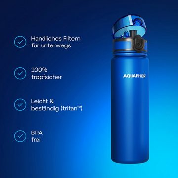 AQUAPHOR Trinkflasche City Wasserfilterflasche 500ml., blau. Filter mit Aktivkohle., Flasche mit Wasserfilter für unterwegs, Farbe: blau