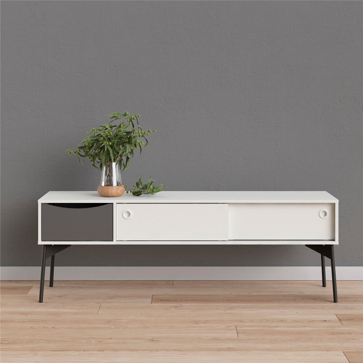 Home affaire TV-Board Fur, mit zwei Schiebetüren und einer Schublade, Breite 154,2 cm Weiß | Weiß
