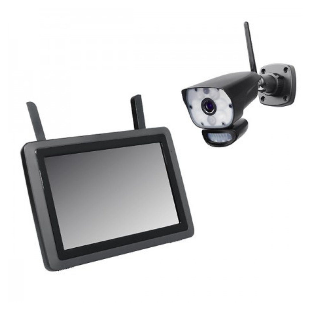 Indexa Indexa DW700 SET Funk-Überwachungskamera mit 9 Zoll Monitor mit App  1080p Full-HD LED-Licht Überwachungskamera