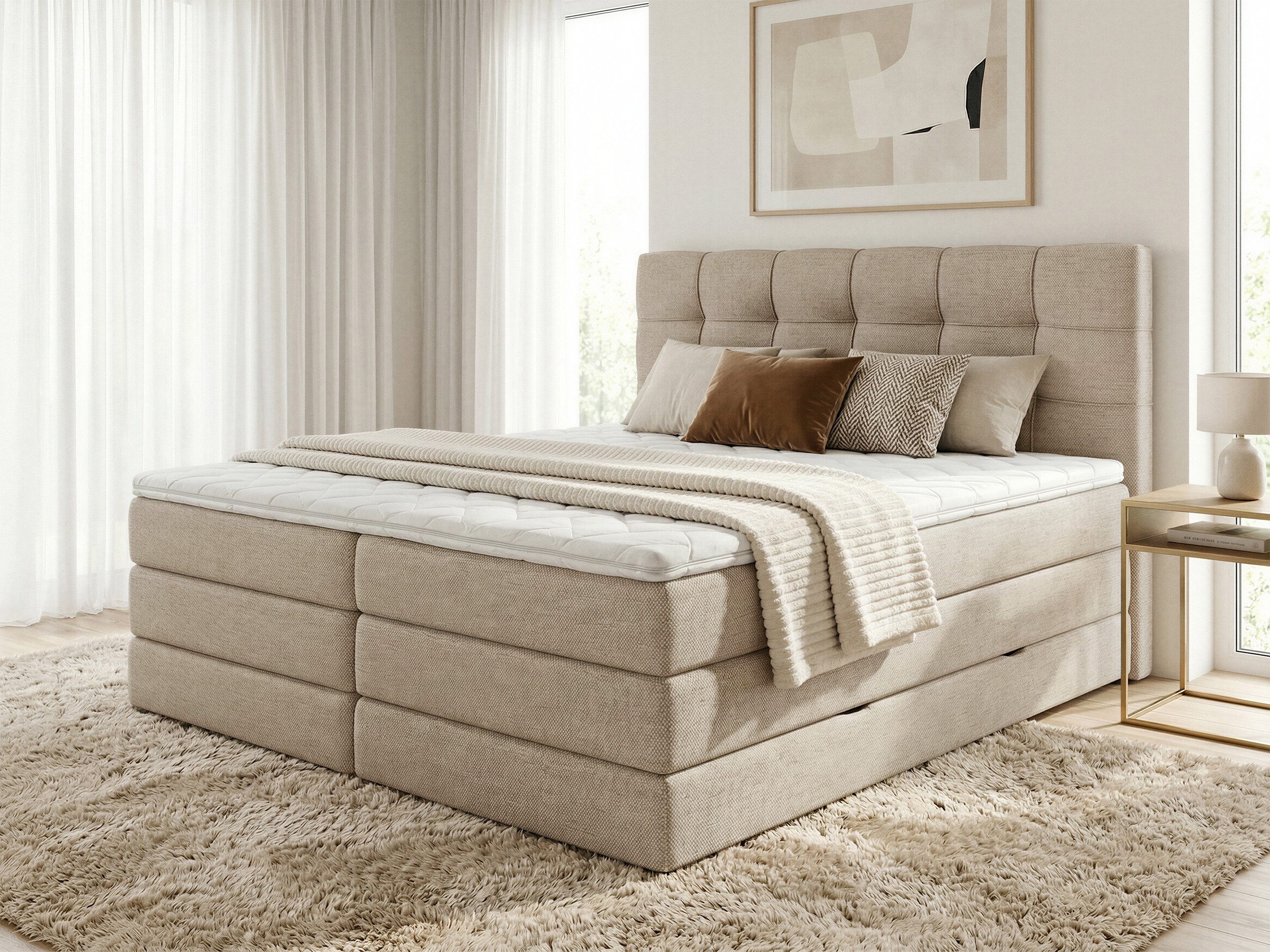 Sofnet Boxspringbett Best XL (2x Bettkästen, Bonellfederkern- und Taschenfederkernmatratze, Topper), Polsterbett, Doppelbett, Webstoff, mit Kopfteil, 140/160/180x200 cm