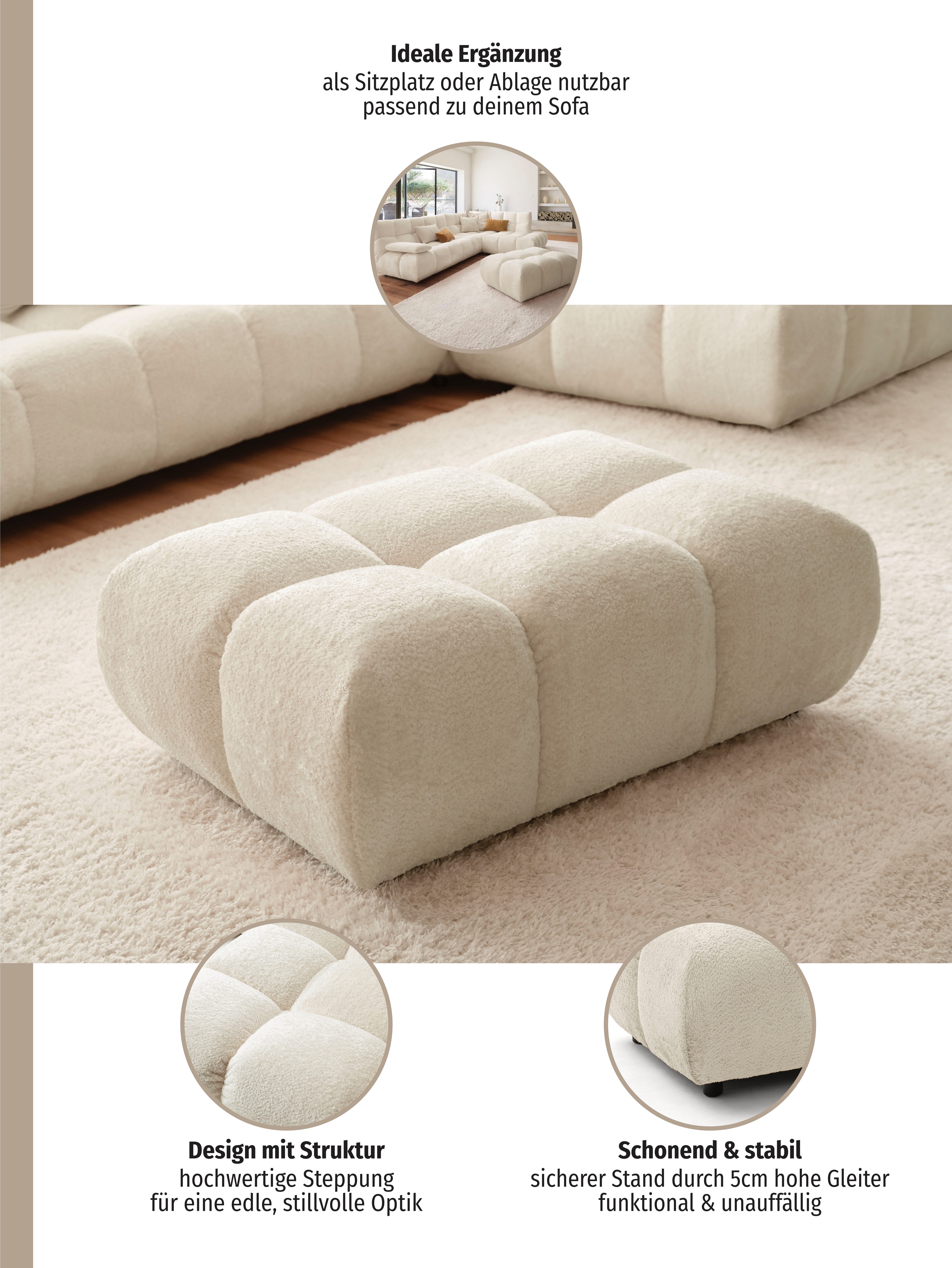Home affaire Polsterhocker Cozy Bubble, mit eleganter Steppung, weich gepolstert, 108x73 cm (1 St), passend zum Sofa und dem drehbaren Sessel der Graceland-Serie