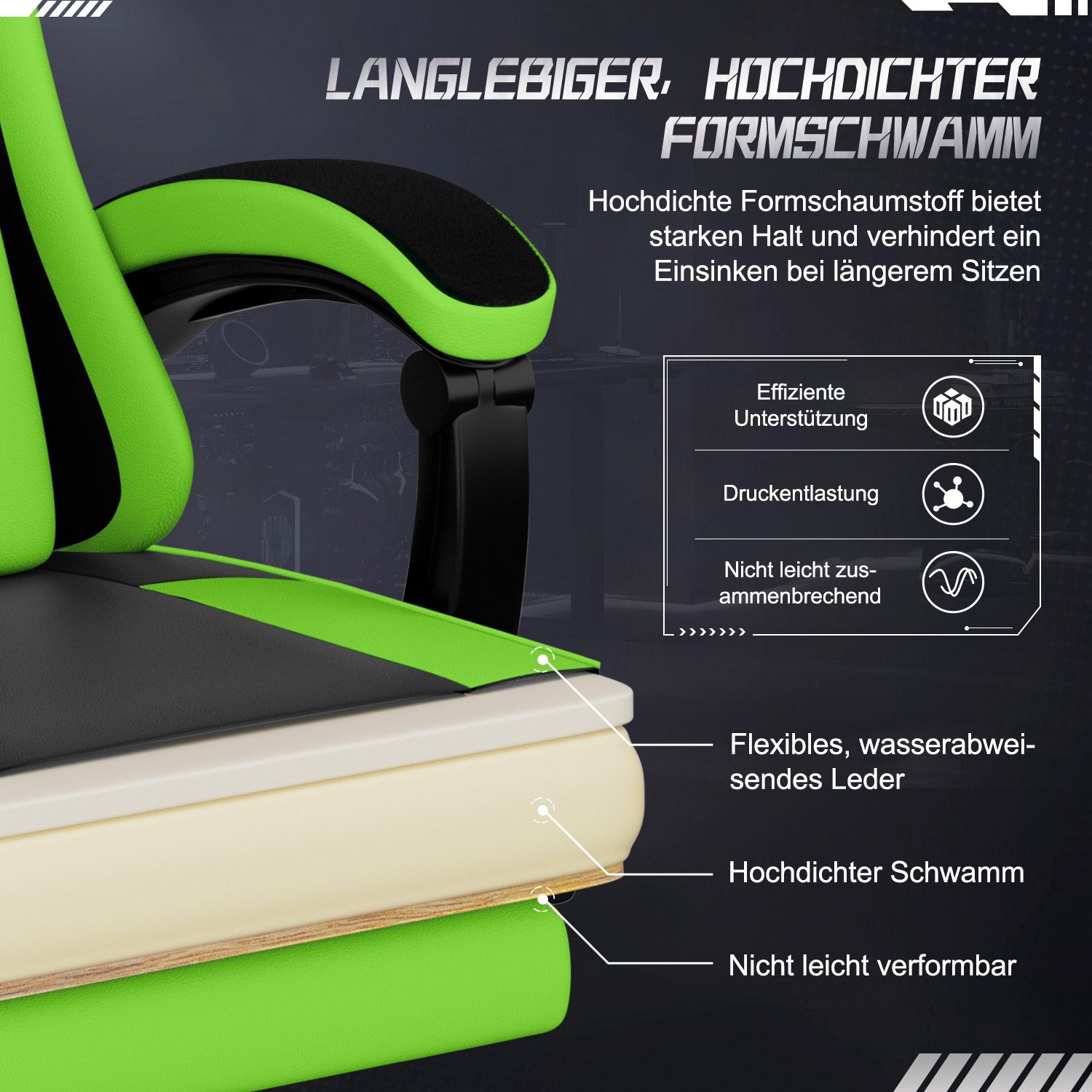 Adormii Gaming-Stuhl Gaming Stuhl ergonomisch Gaming Chair Bürostuhl verstellbare (Gaming Stuhl mit verstellbaren Lendenkissen, Armlehne und Kopfstütze, Gamer S – Bild 5 von 5