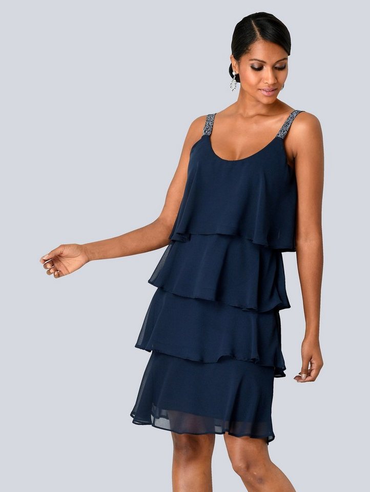 Alba Moda Kleid in mehreren Lagen gearbeitet in blau
