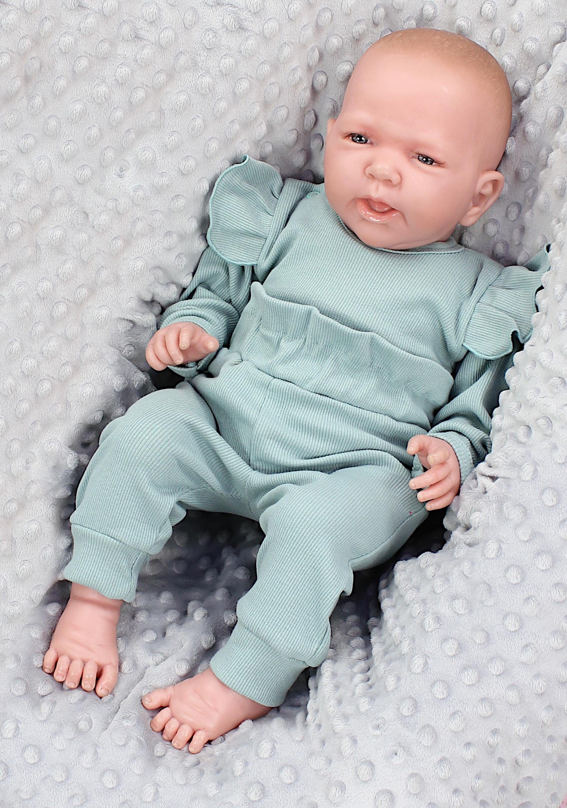 TupTam Erstausstattungspaket Baby Mineralgrün Mädchen Rüsche TupTam Babyhose mit Langarmbody Outfit Babykleidung Rippstoff Rippstoff