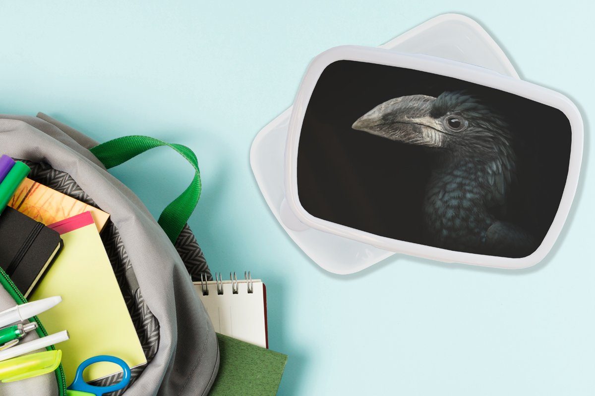MuchoWow Brotbox Jungs und - Erwachsene, Brotdose, Mädchen Tiere, weiß Vogel - - Hornvogel Lunchbox und Schwarz für - Kunststoff, Kinder für (2-tlg), Porträt