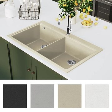 vidaXL Granitspüle Granitspüle Doppelbecken Beige, 51/86 cm