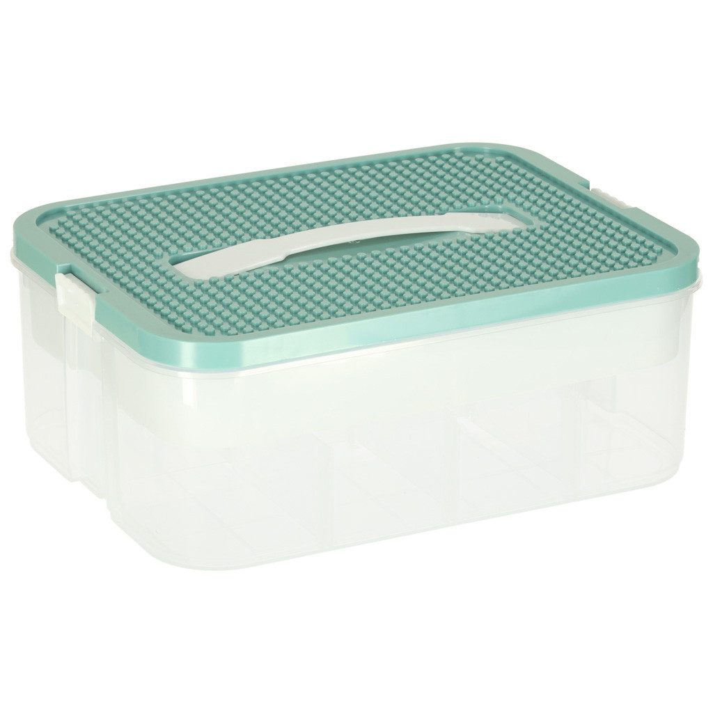 Ikonka Aufbewahrungsbox Sortierkasten Spielzeugkiste Bastelbox (Spar-Set, 1 St., 31 x 23 x 12 cm tragbar), Tragegriff, Druckknöpfe, Trennwände, Noppendeckel