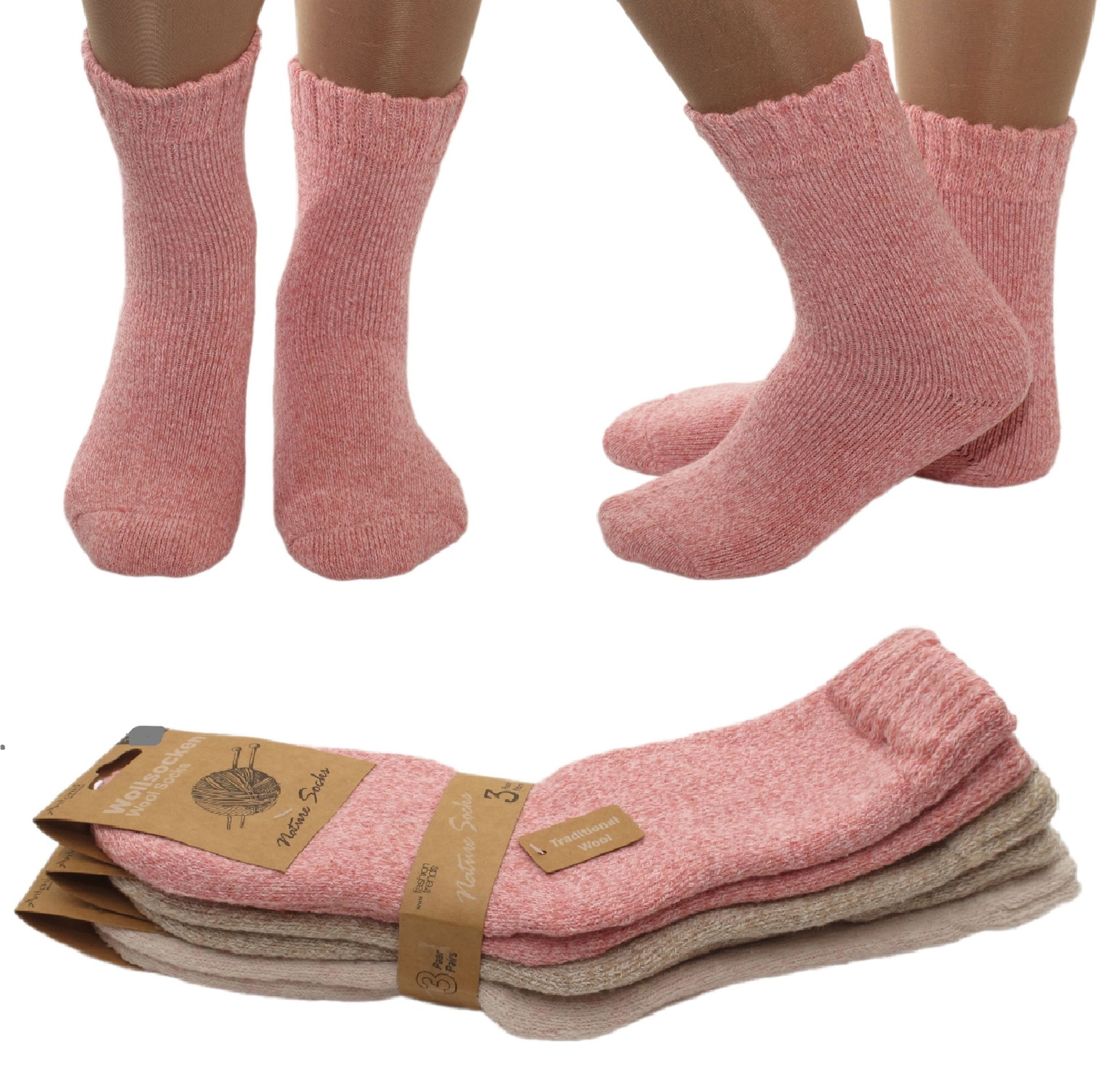 Antonio Socken 3 Paar Wollsocken Socken Strümpfe Damen Weiß Beige Rosa Meliert 39-42 (Set bestehend aus 3 Paar Socken)
