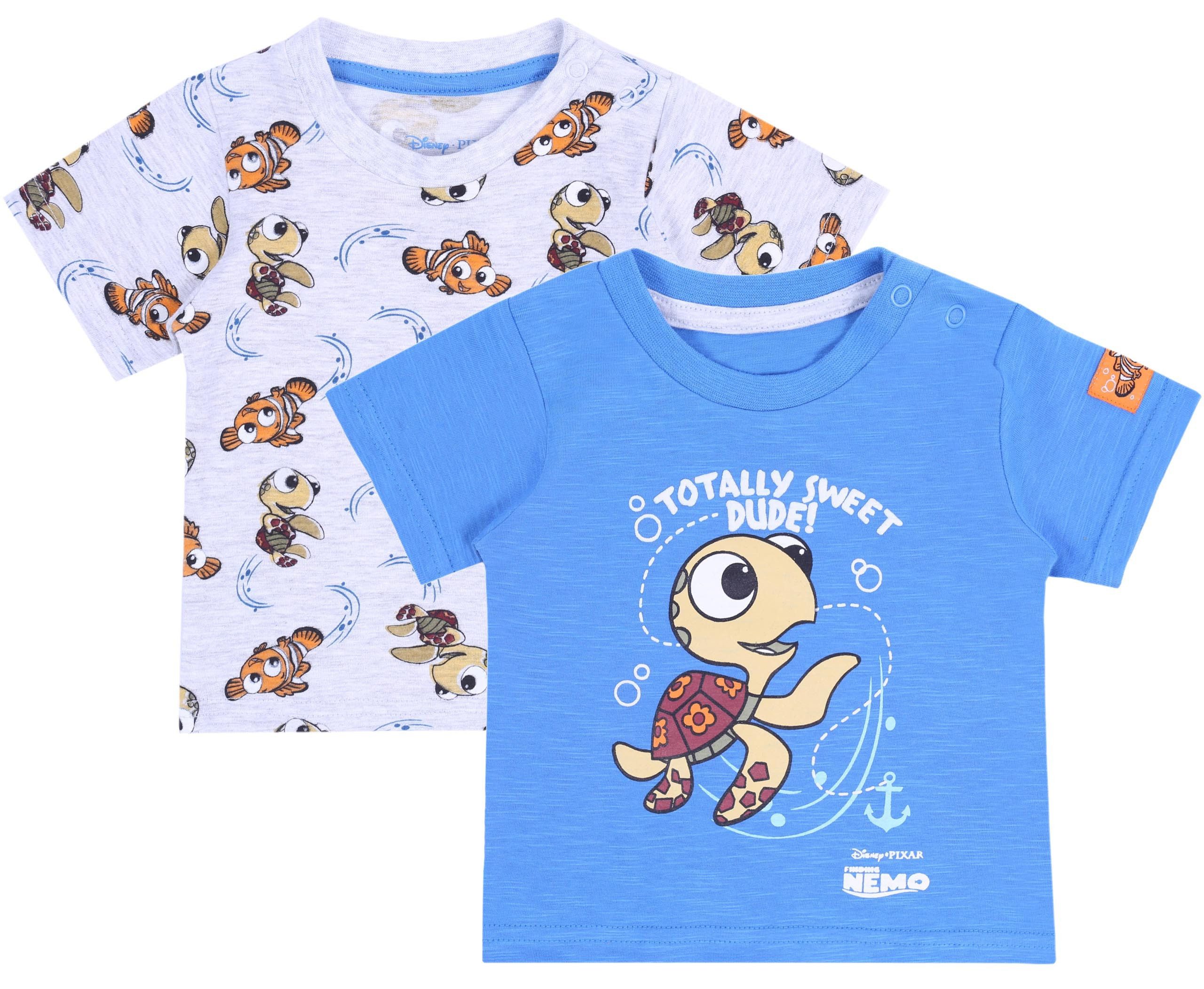 Sarcia.eu Kurzarmbluse 2x Blaugraues Hemd, Nemo DISNEY T-Shirt 9-12 Monate