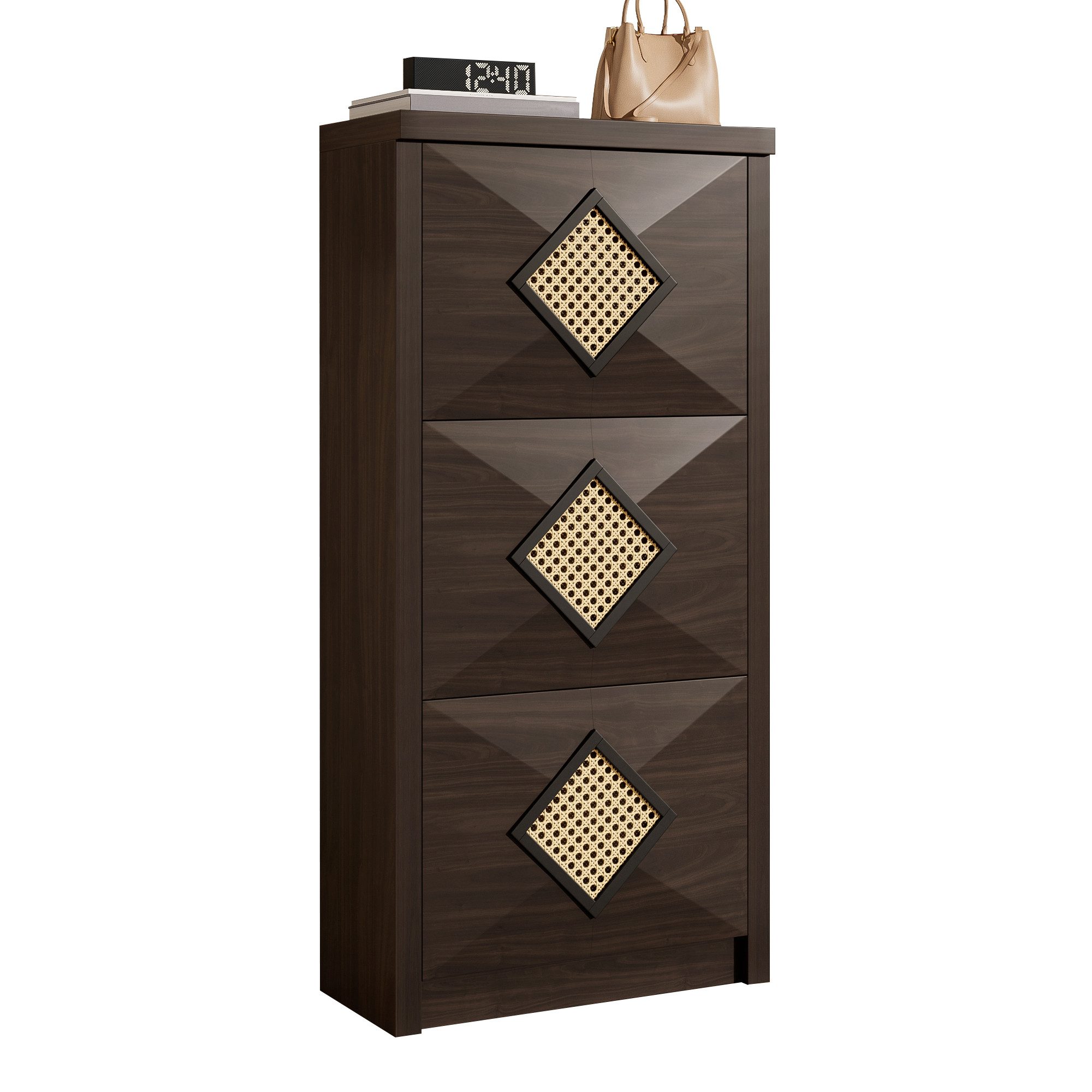 BlingBin Schuhschrank Schuhregal Schuhkipper Schuhkommode (Er bietet Platz für 12 bis 18 Paar Schuhe, 1-St., mit 3 Türen) 54L × 25B × 115H (cm), Holzoptik