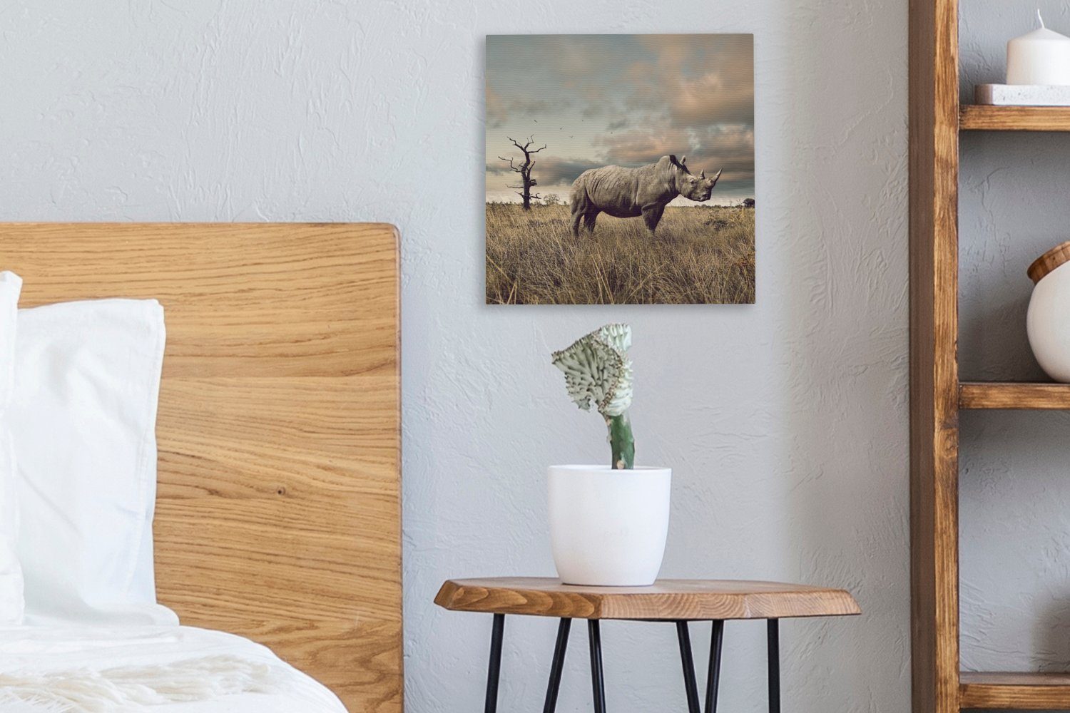 OneMillionCanvasses® Leinwandbild (1 Bilder für Schlafzimmer Safari, - Nashörner Zebras St), Wohnzimmer - Leinwand