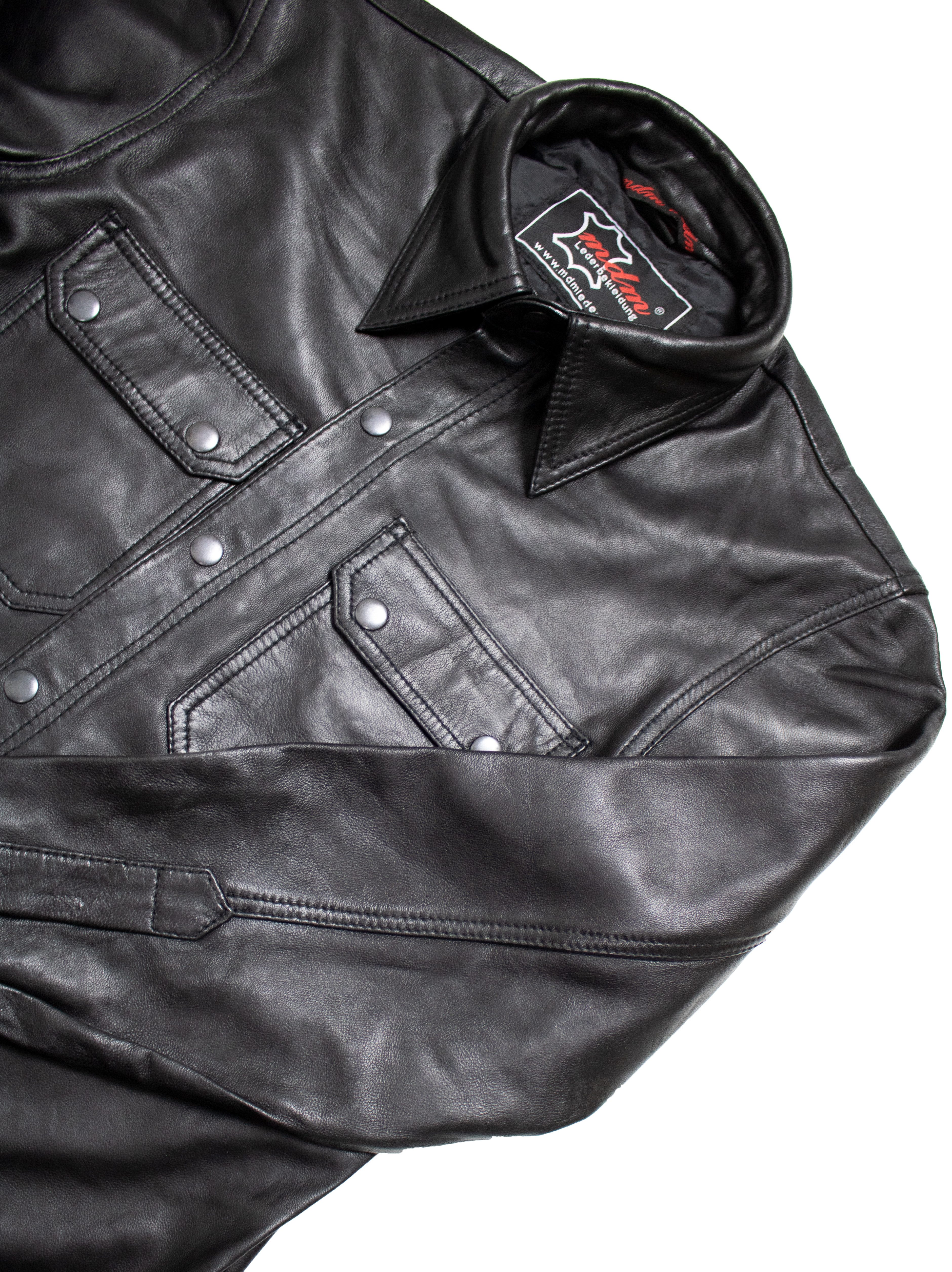 MDM Langarmhemd Herren Lederhemd aus weiches Lamm Nappa Leder