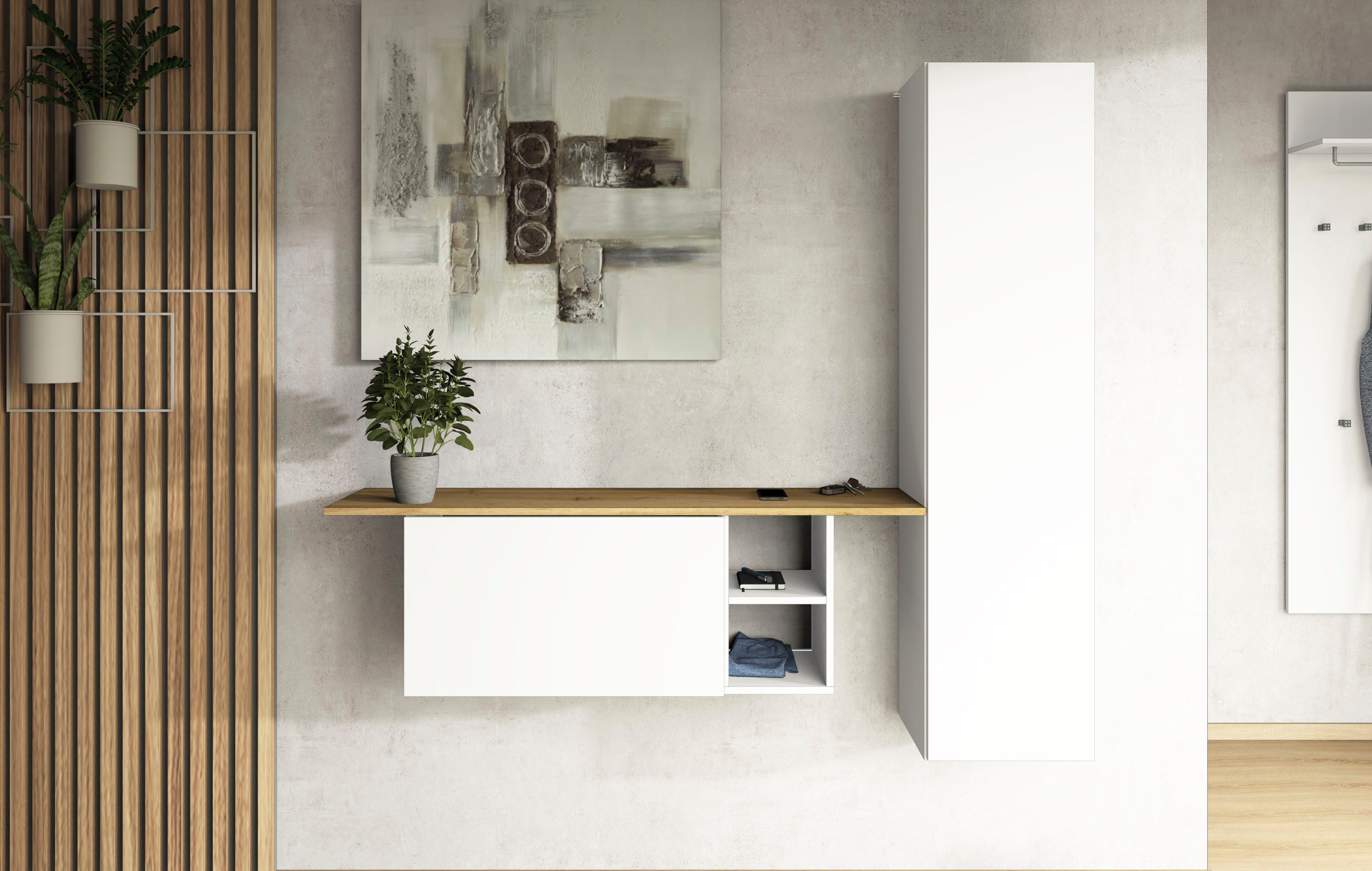 borchardt Möbel Garderoben-Set Toledo, moderne hängende Garderobe, Schminktisch mit Regalfächern, (Spar-Set), 152x140cm (BxH), viel Stauraum, viele Regalböden, modern, hängend