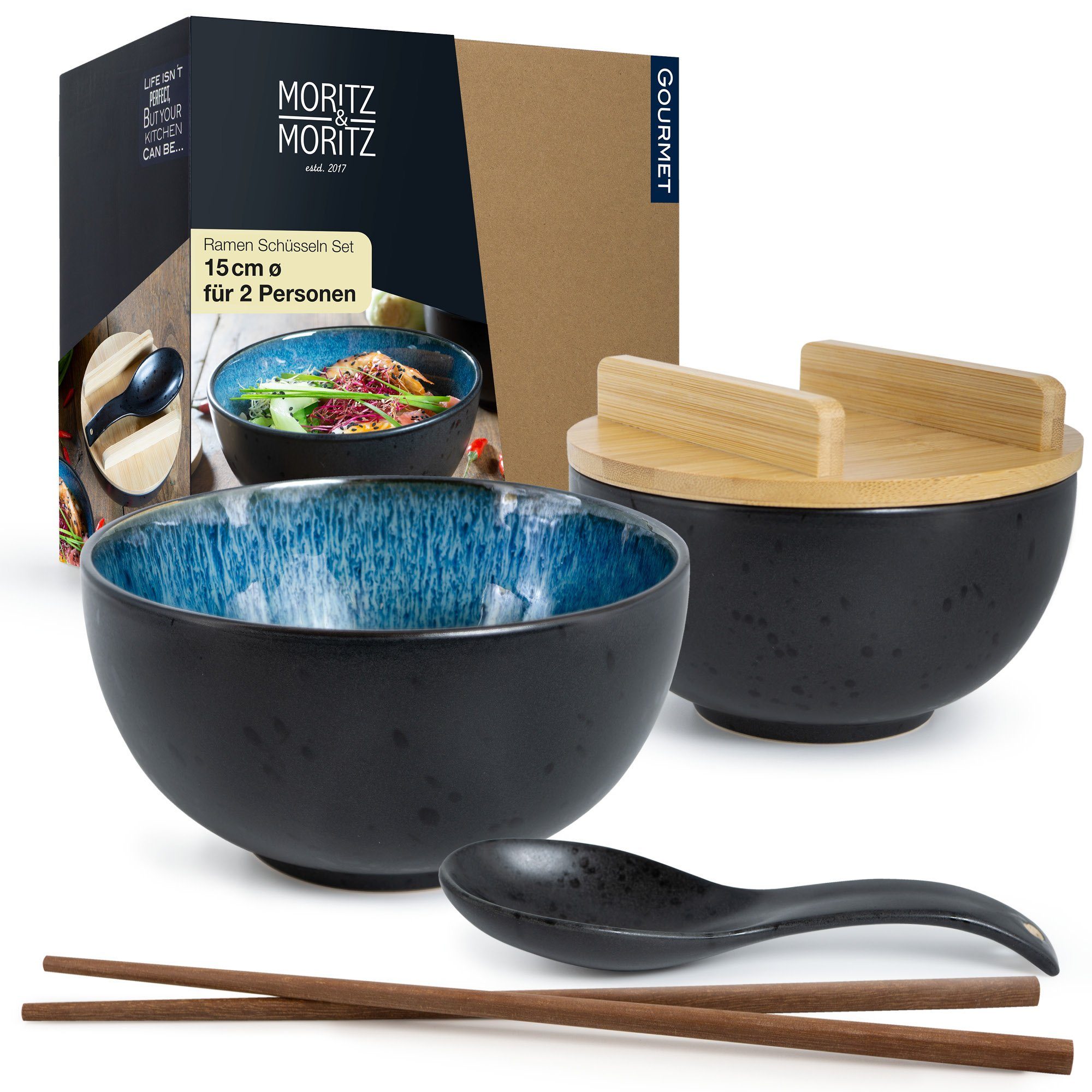 Ramen & Keramik, Moritz Set Personen), Ramen Bowl (2 Moritz Schüssel Suppenschüssel Blau, 2x