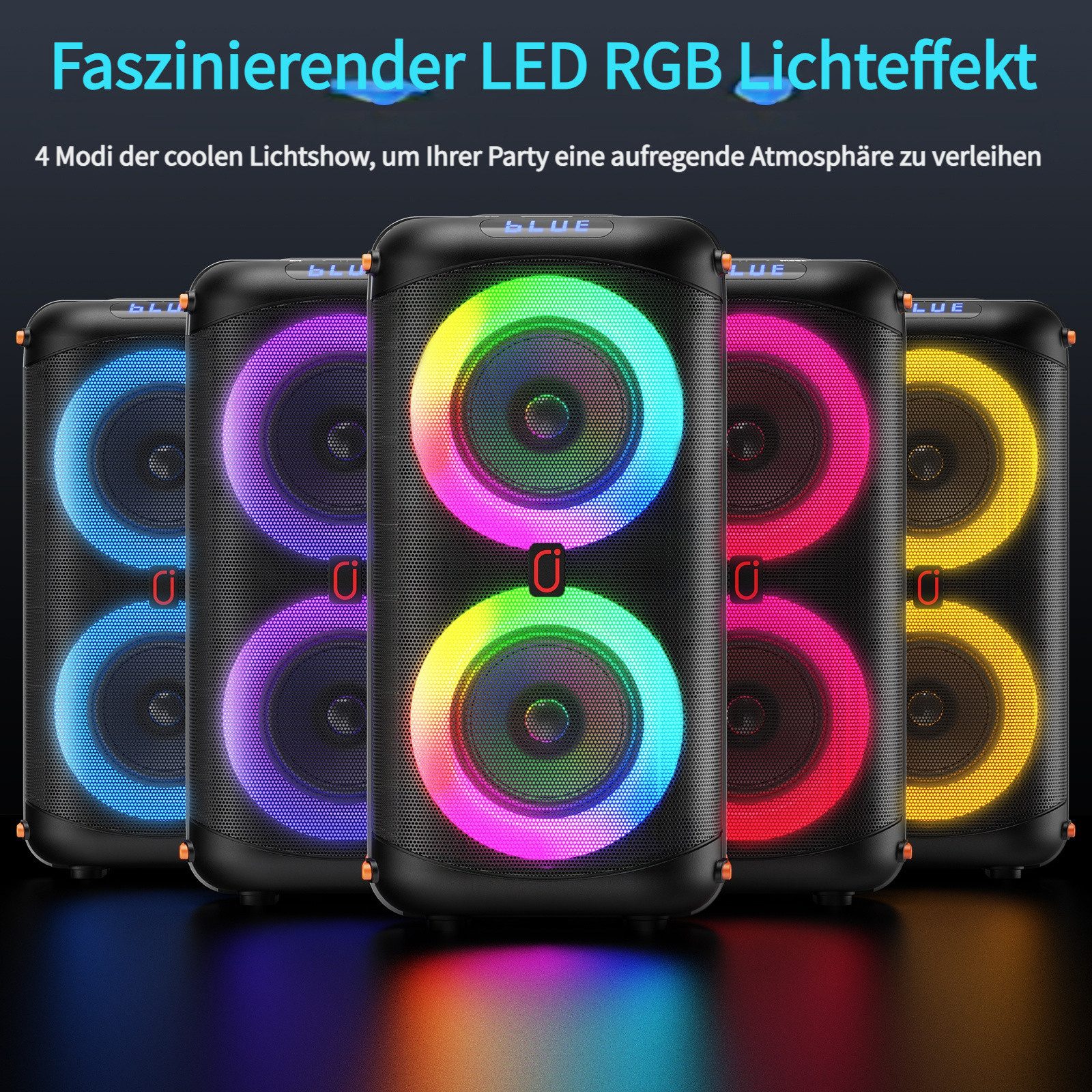 JYX Karaoke-Lautsprecher – Tragbarer Party-Lautsprecher Karaoke-Maschine (mit 40 W Leistung, 2 Mikrofonen und langer Akkulaufzeit)