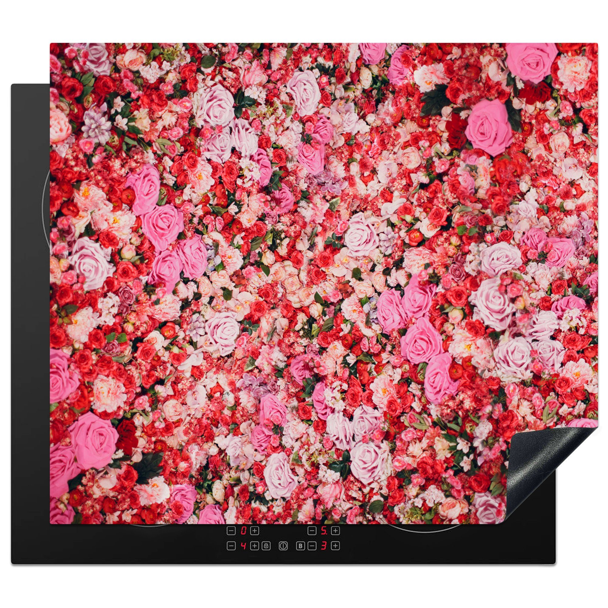 - tlg), die für Induktionsmatte - Herdblende-/Abdeckplatte Vinyl, küche, MuchoWow Rosen, Ceranfeldabdeckung Farben Blumen 59x52 cm, (1