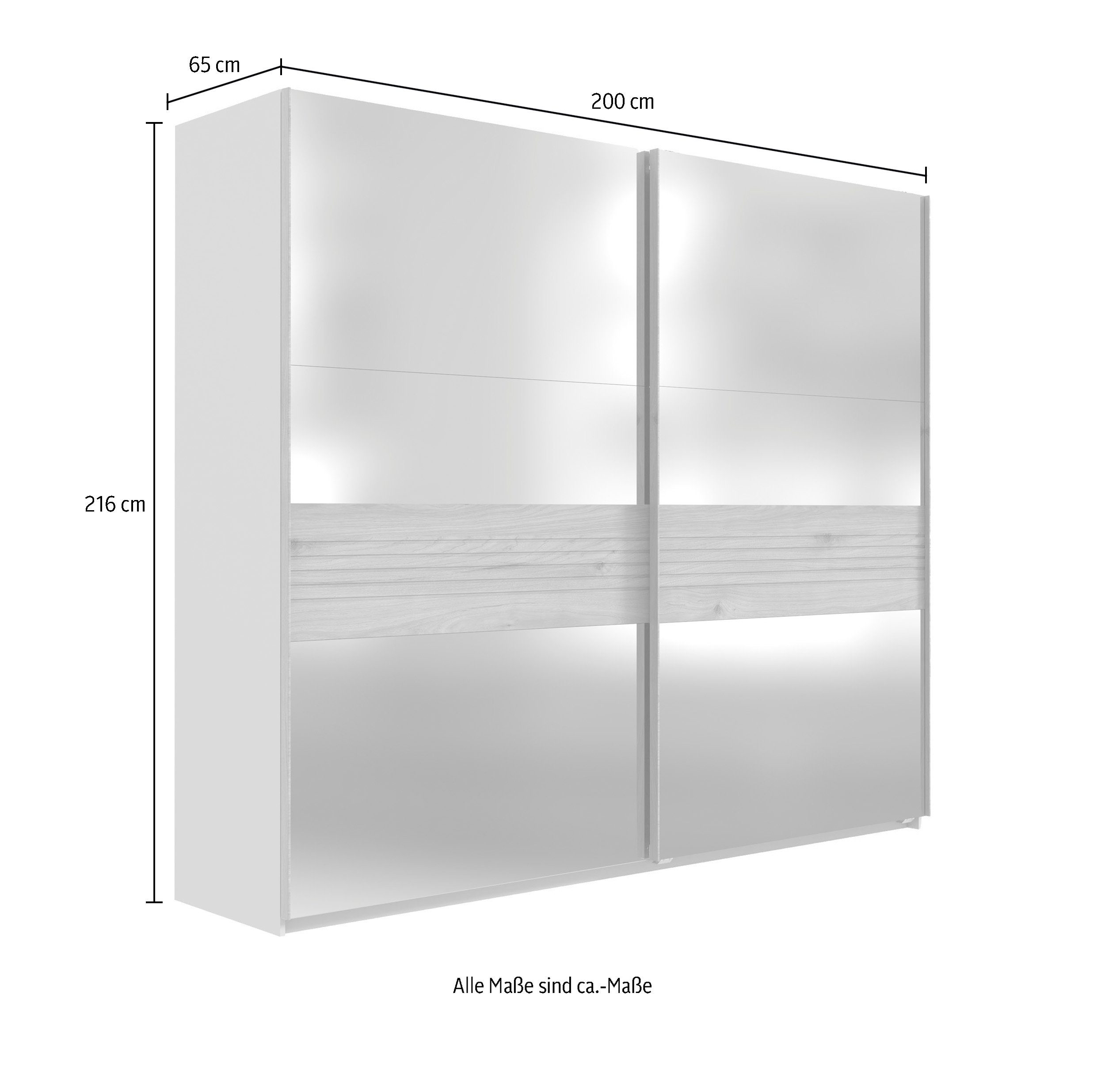 Go Massivholz Bauchbinde Spiegel/ Massivholz | Eiche-farbig Weiß Korpus Bauchbinde mit To Fresh vollverspiegelt, Front Schwebetürenschrank aus Tirol weiß/