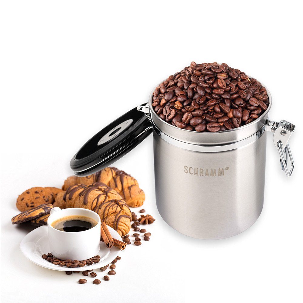 Kaffeedose aus Edelstahl silber 1500 ml Kaffeedosen mit Schramm Kaffeedose Kaffeebehälter 15cm Farben in Schramm® Dosierlöffel 10 Höhe: