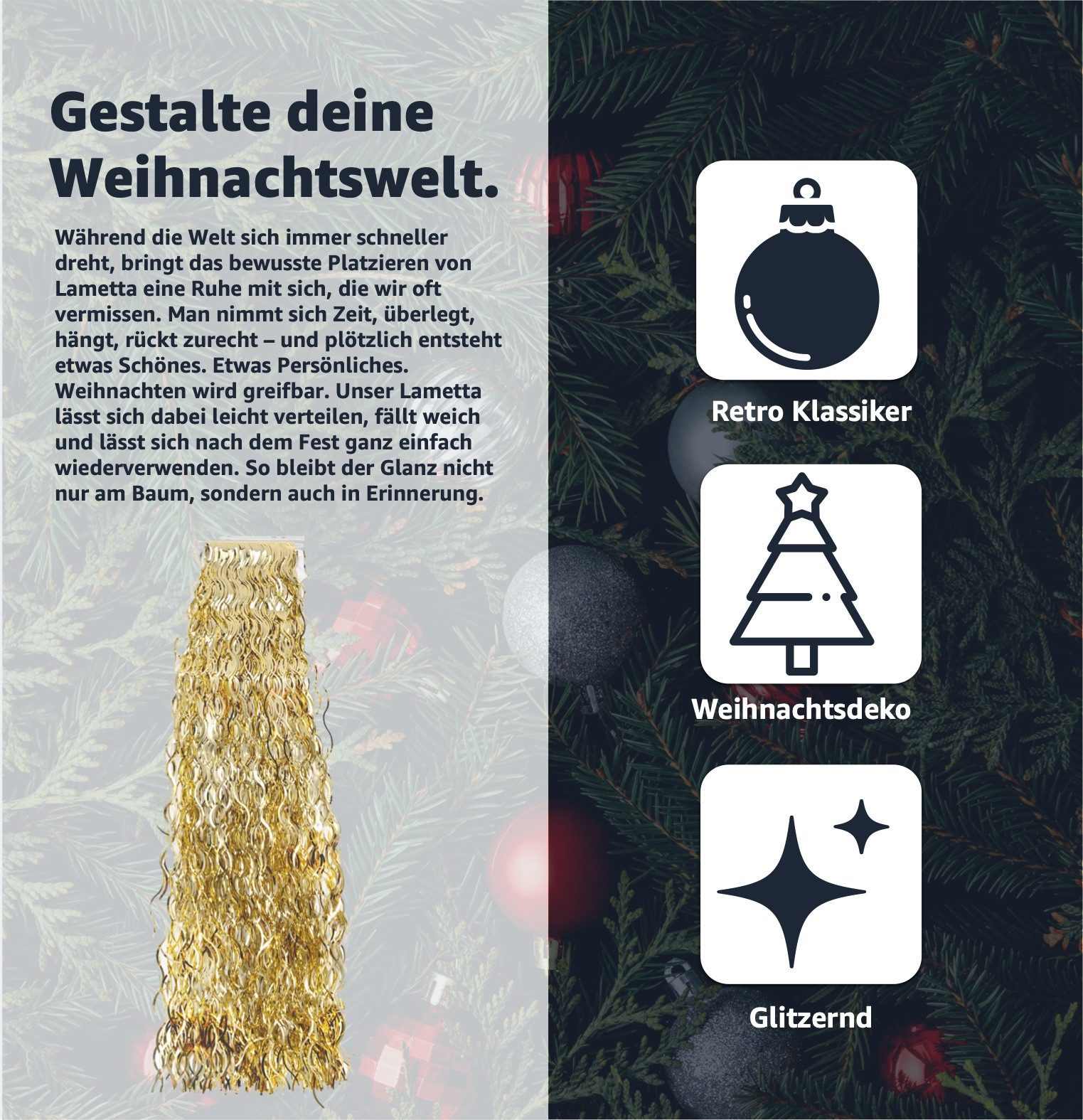 Weihnachtswunder® Lametta Lametta - täuschend echt - Deko Weihnachten Tannenbaum, 50 cm Länge