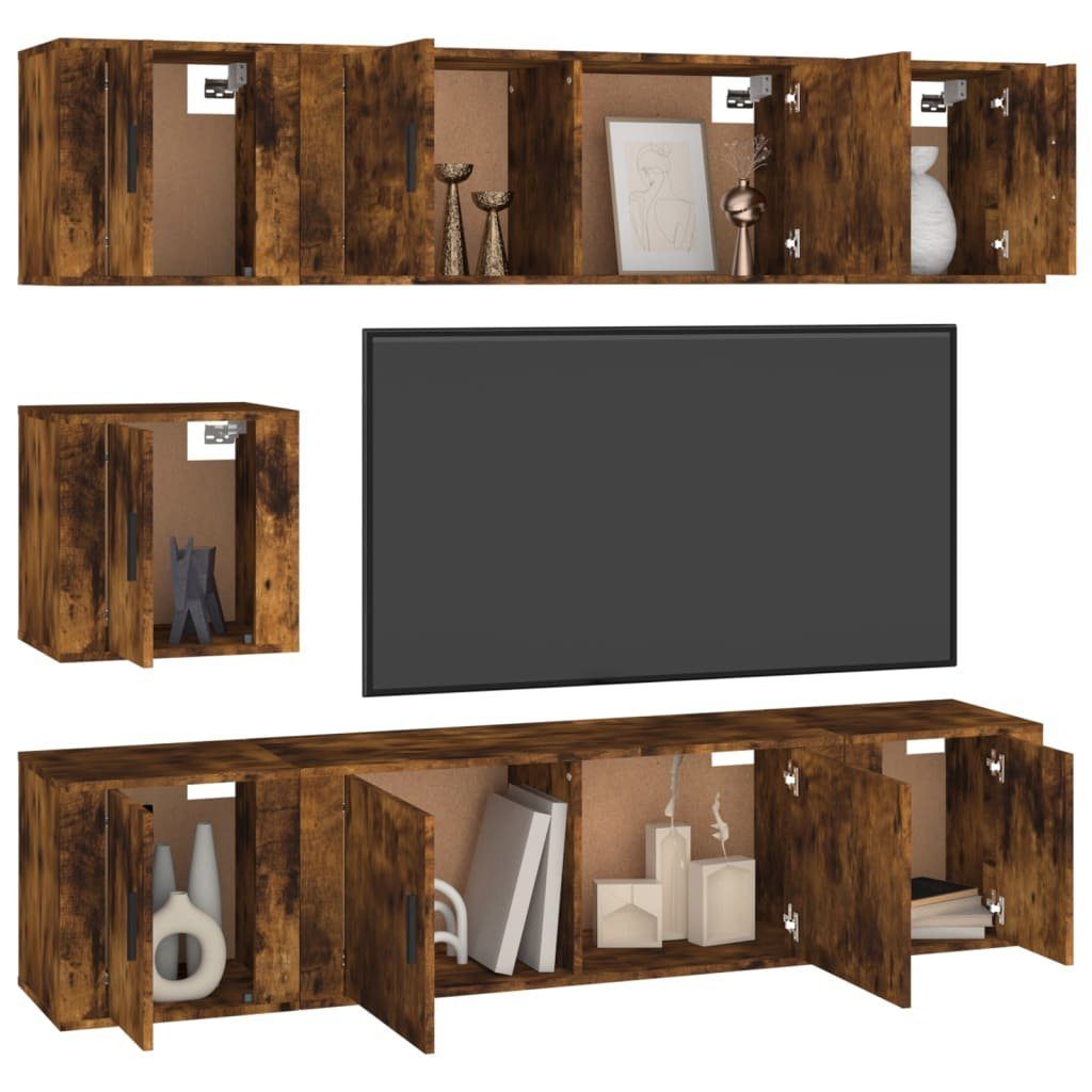 vidaXL TV-Schrank 7-tlg. TV-Schrank-Set Räuchereiche (7-St) Holzwerkstoff