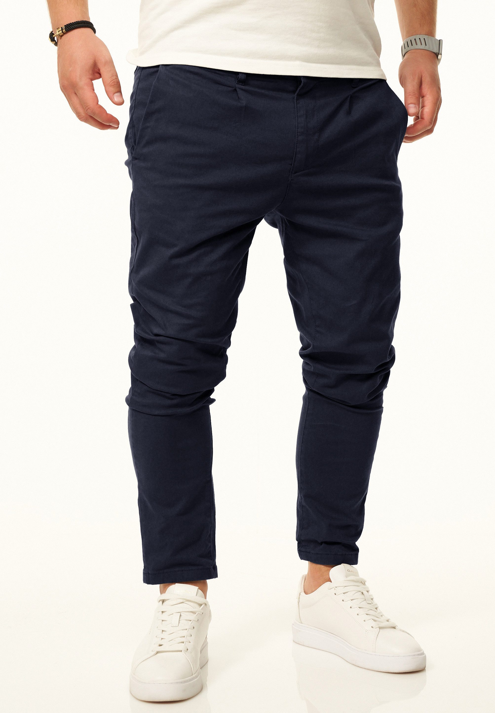 DAILY COTTON Chinohose im CROPPED Slim-Fit Stil als Stoffhose Freizeithose mit Gummibund, Tunnelzug & Gürtelschlaufen