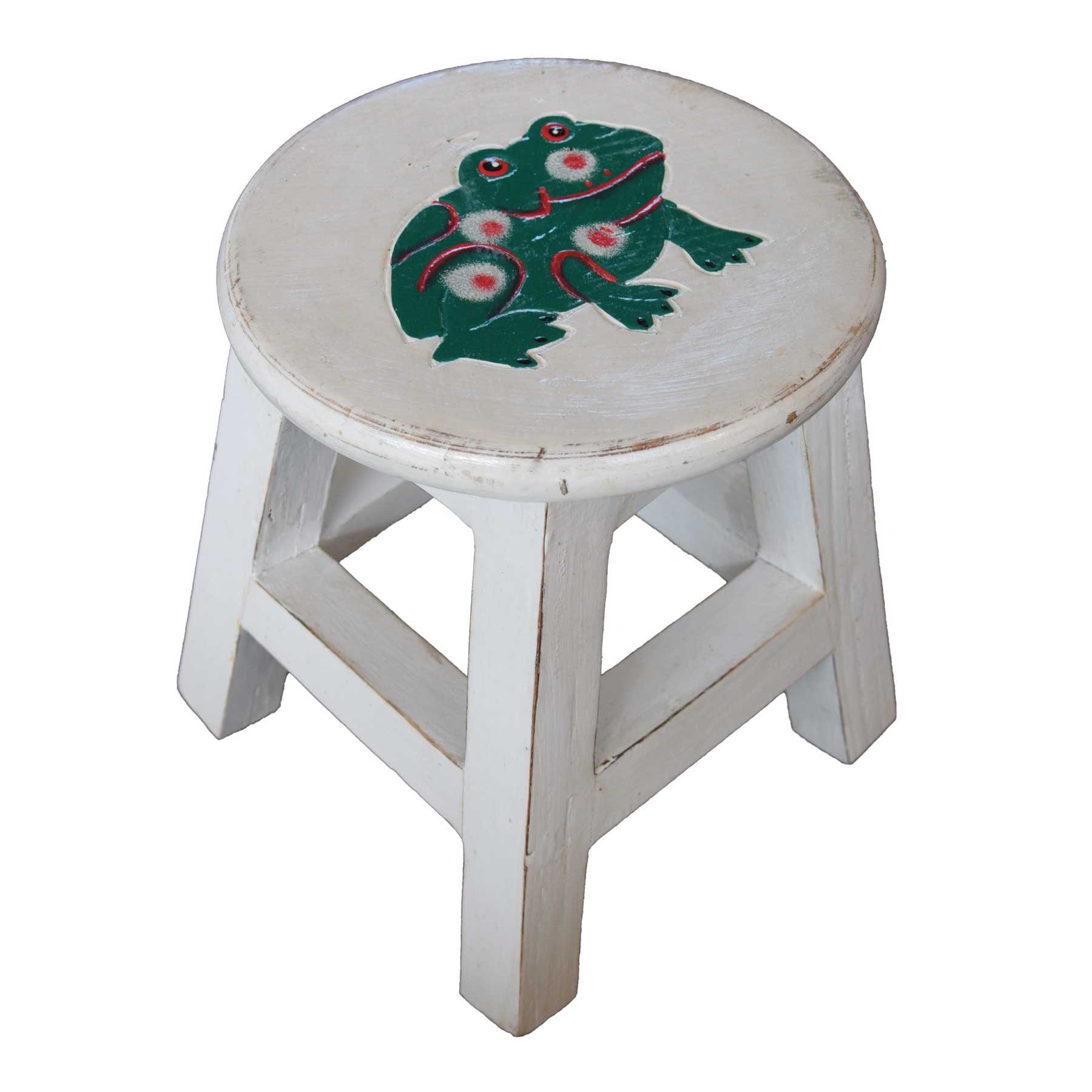 SIMANDRA Hocker Weiß Sitzhocker, geschnitzt und bemalt mit Tiermotiven
