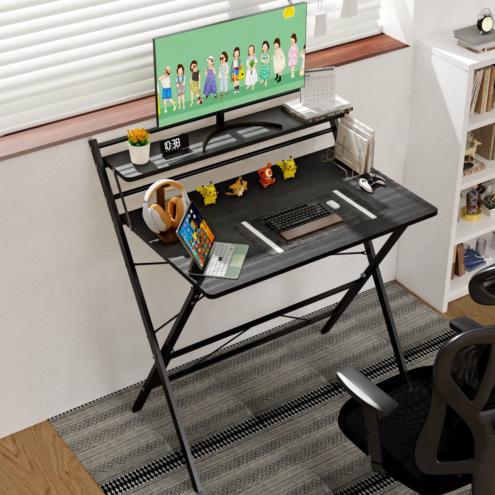 JEOBEST Computertisch Klappbarer Schreibtisch mit Regal, günstig online kaufen