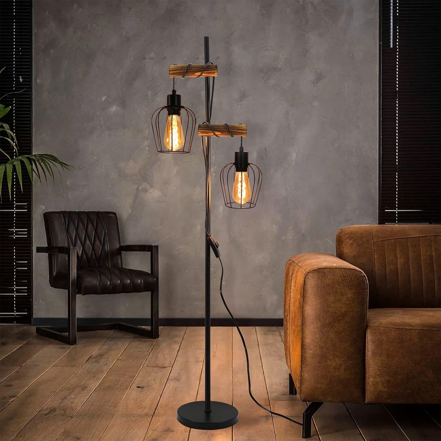 ZMH Stehlampe Vintage Wohnzimmer 2 Flammig 150CM Kabel Industrial Schlafzim günstig online kaufen