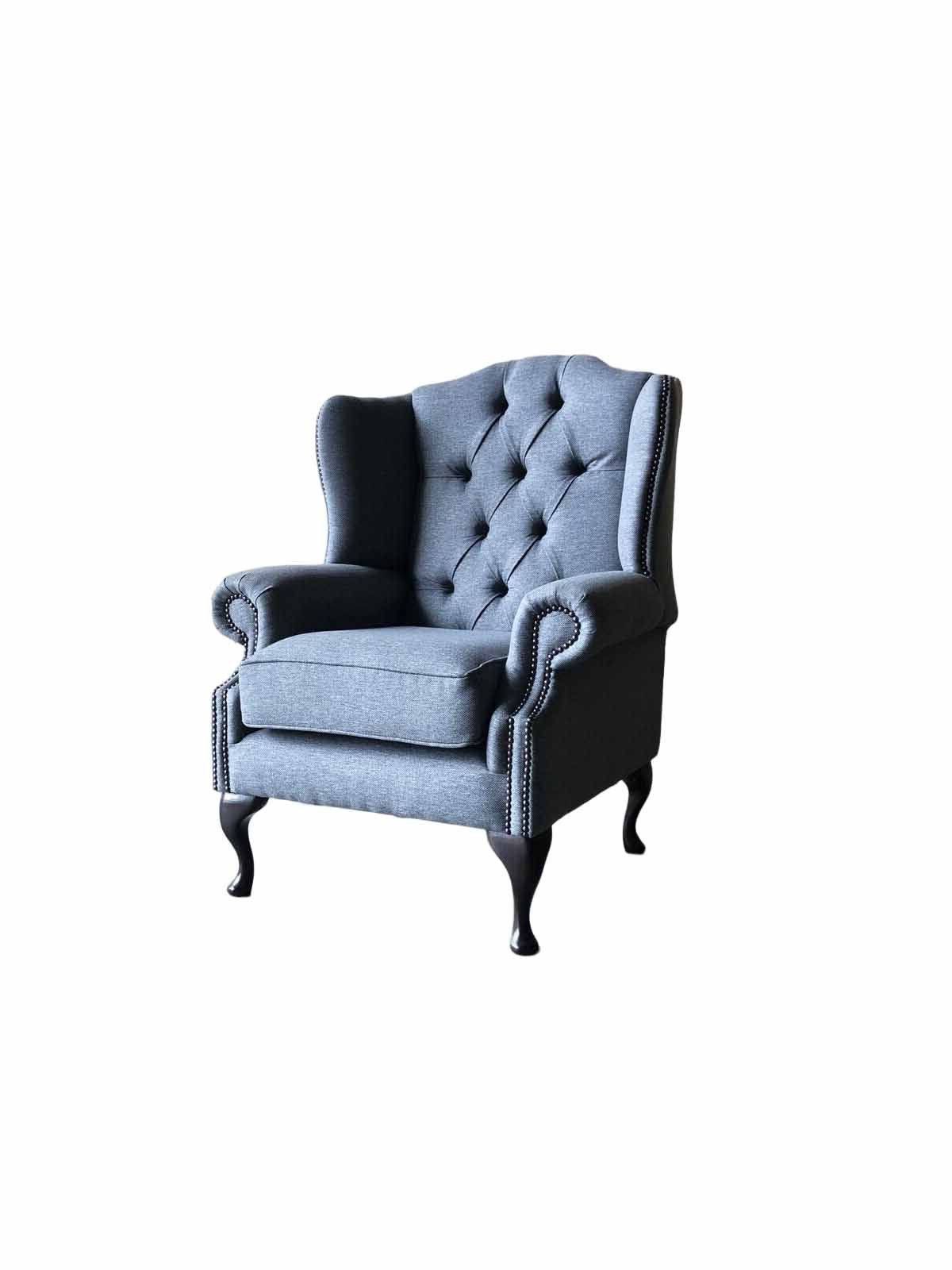 JVmoebel Ohrensessel Graues Chesterfield-Sofa, handgefertigt aus grauem Stoff