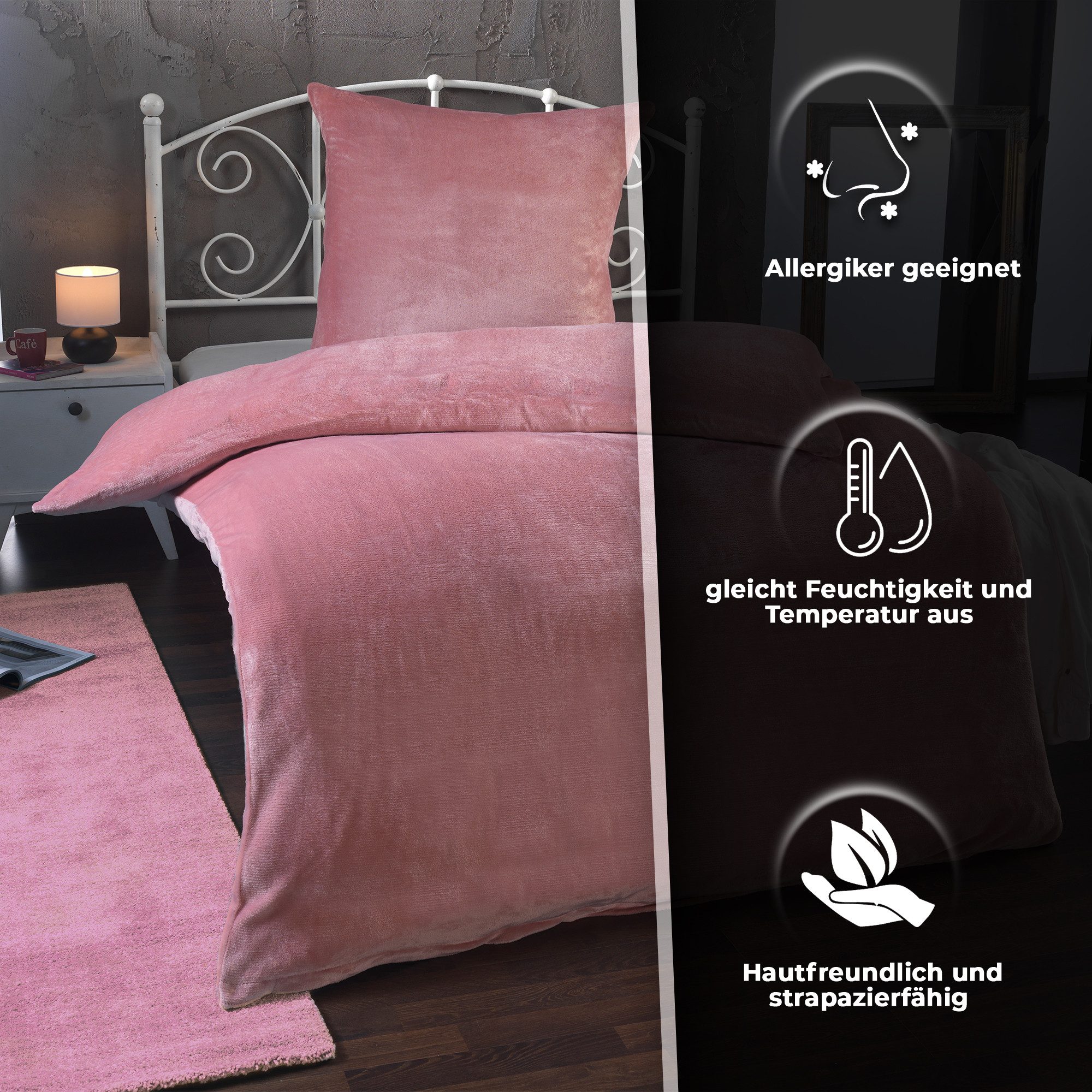 Dreamhome Wendebettwäsche Cashmere-Touch Fleece, weiche, warme Winterbettwäsche, Cashmere Touch, 2 teilig, Flauschig warmes Teddy-Plüsch – Bild 5 von 5