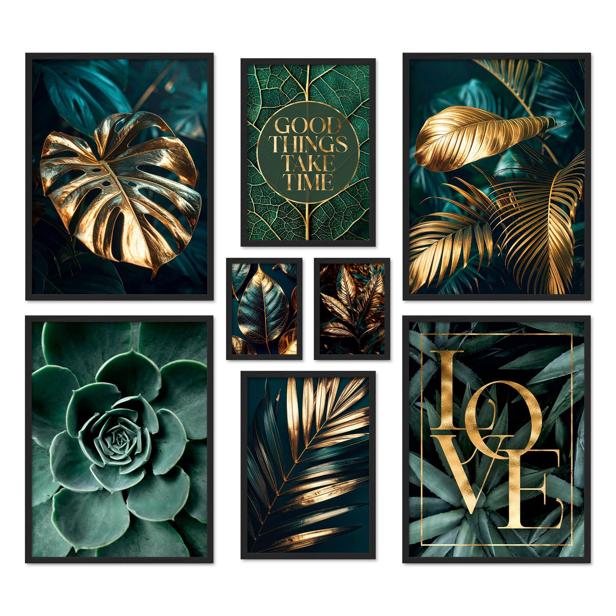 ARTFAVES Bilder-Collage Poster Set Gold Plant Harmony I mehrteilige Bilderwand I Wandbilder Pf, (Wandbilder modern, 8 St) – Bild 4 von 5