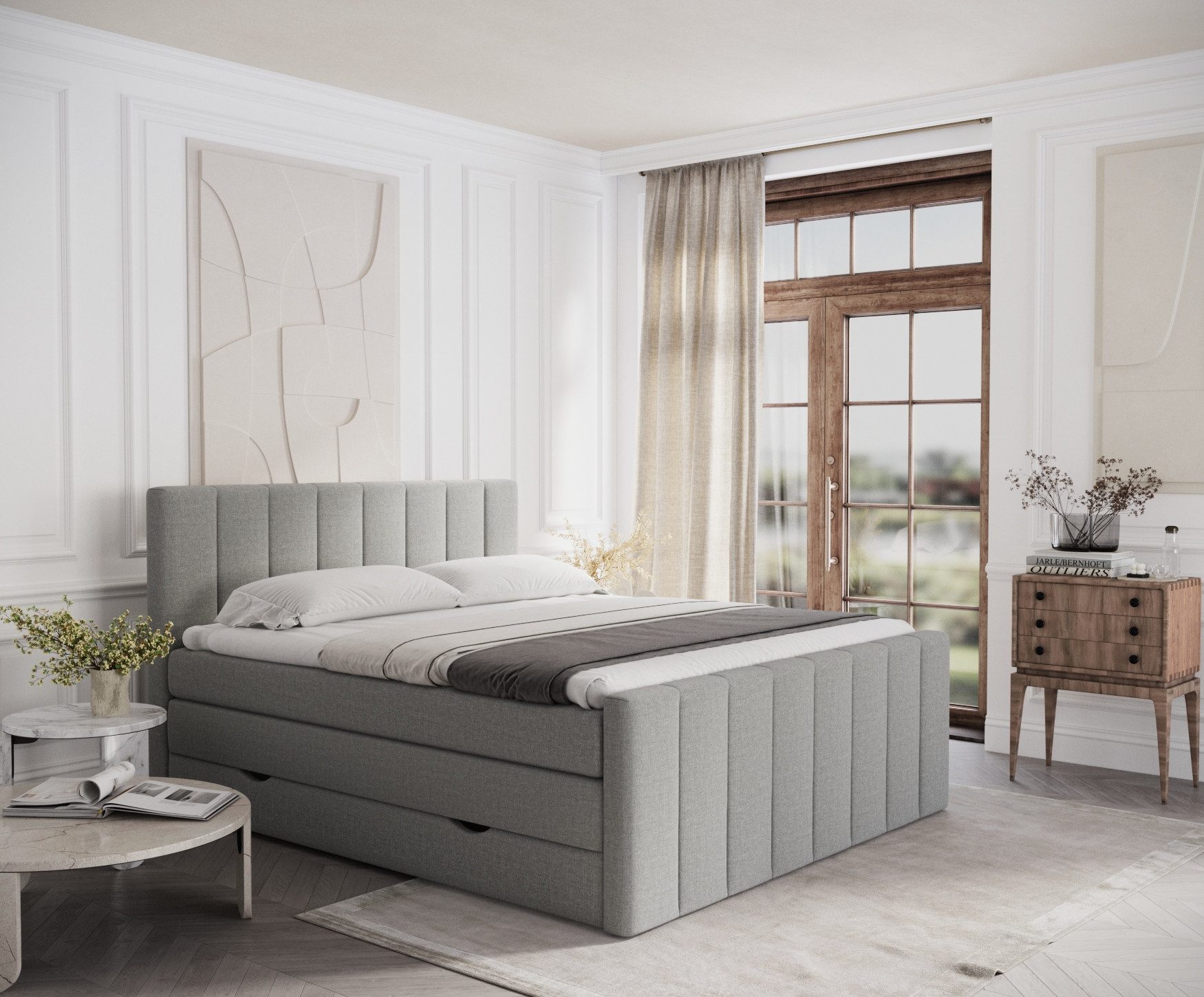 Maison de Rêve Boxspringbett Ruby mit Bettkasten (Komplettbett mit Matratzen, Kopfteil und Topper), Boxspringbett mit Matratzen H4, Doppelbett, inkl. Topper